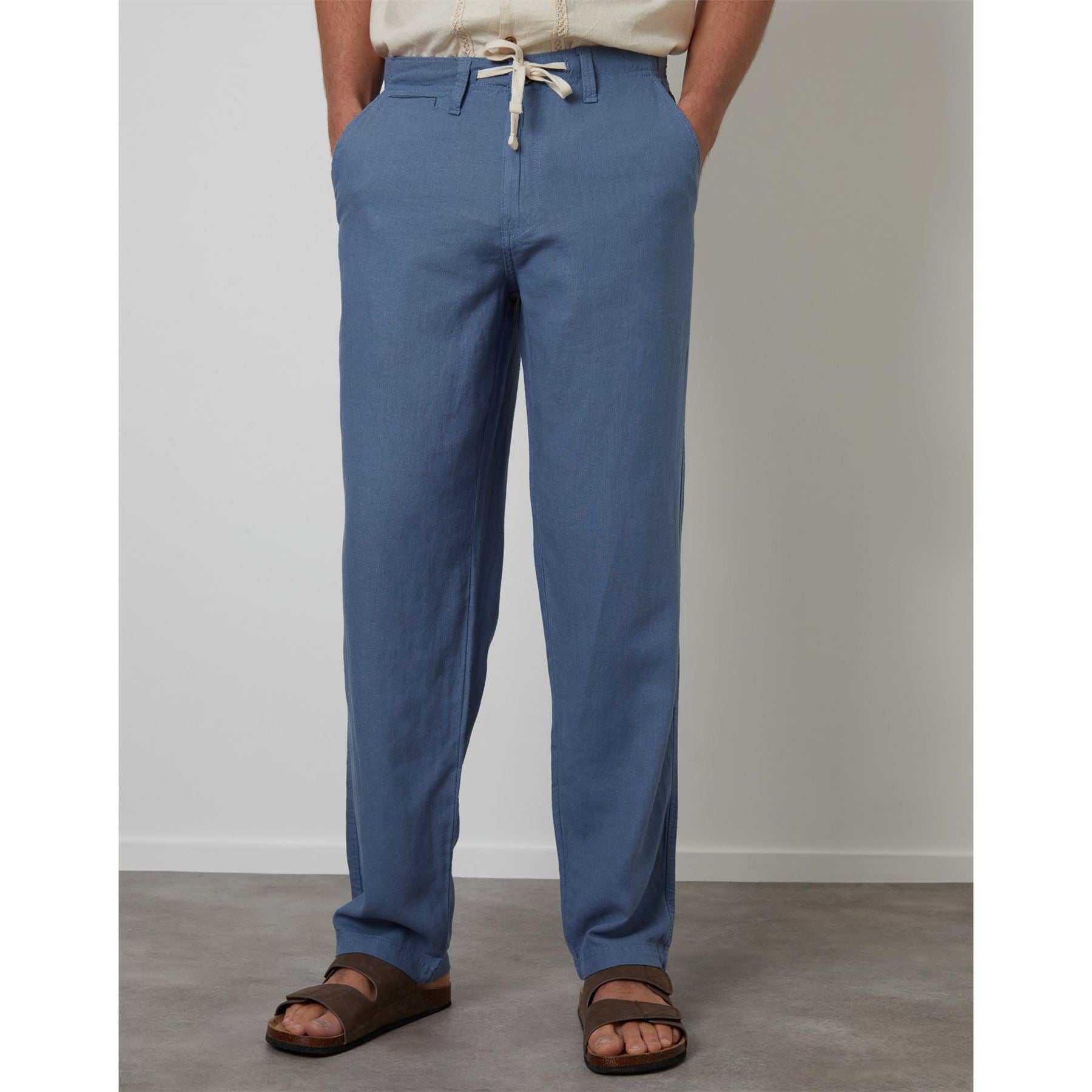 Threadbare Linen Solid Patterned Straight Trousers