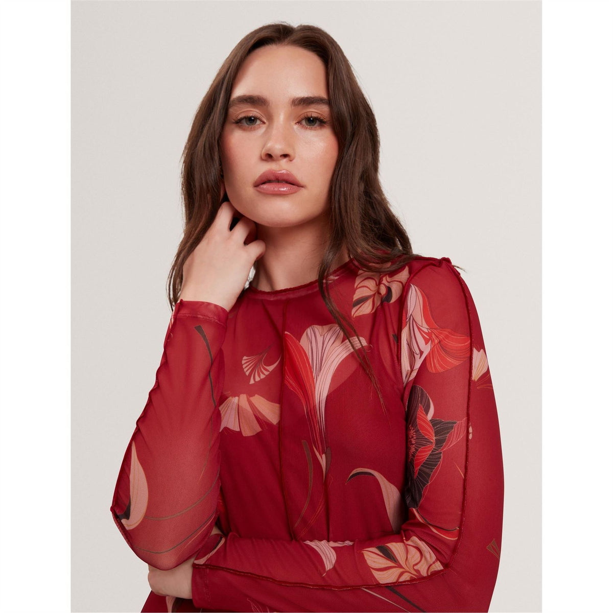 Ted Baker Print Crew Neck Long Sleeve Mini Dress