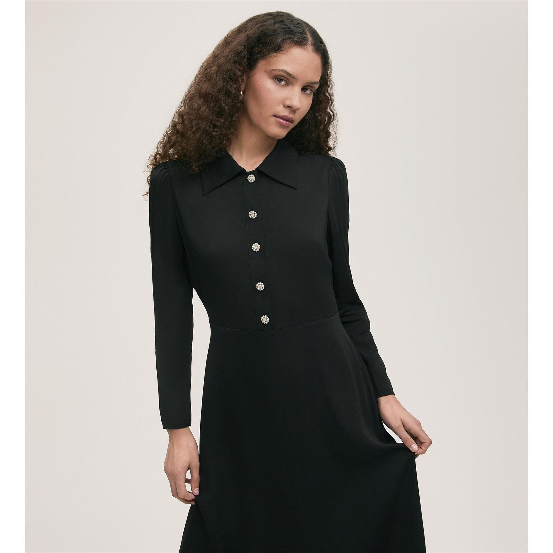 Finery Lucia Collared Neck Long Sleeve Midi Dress