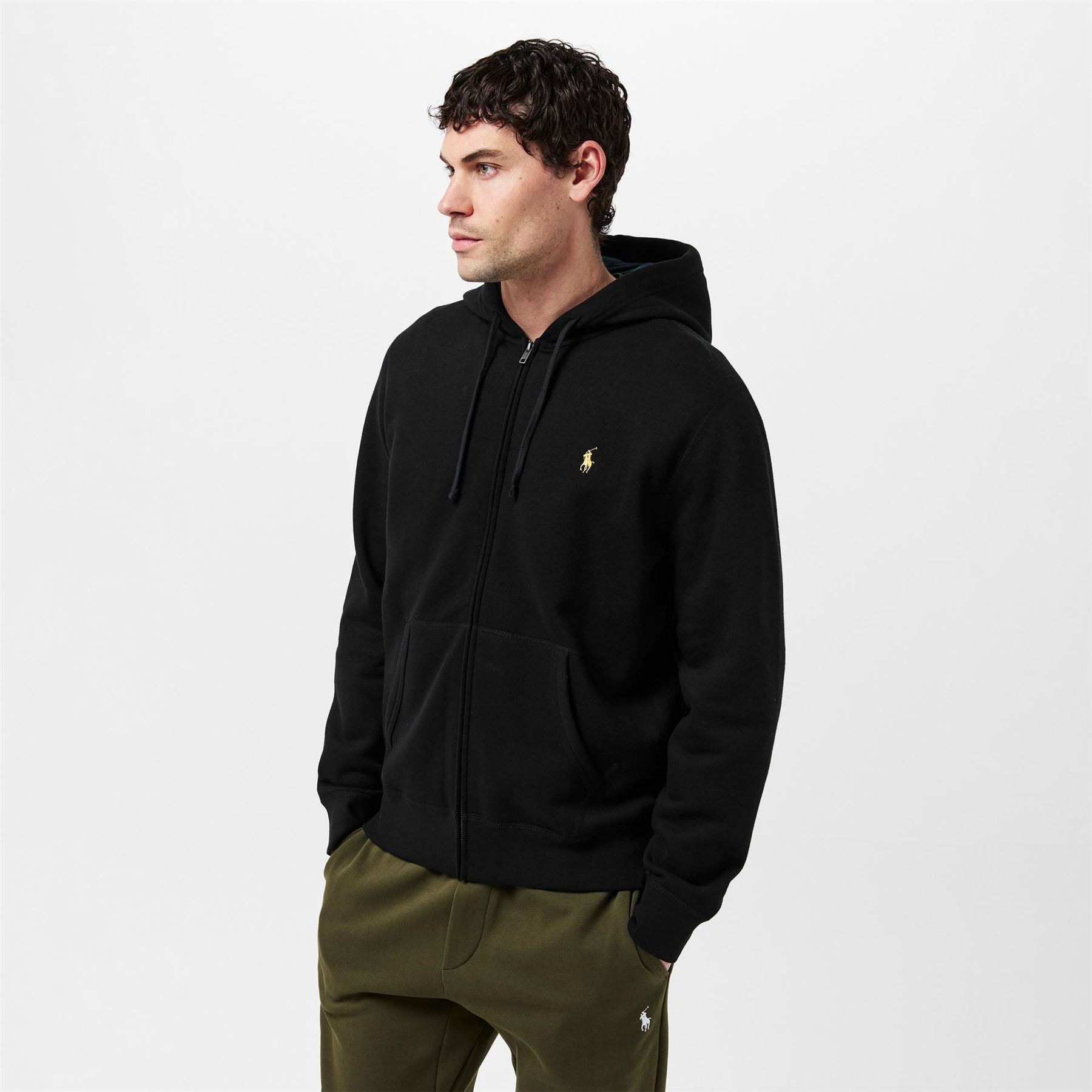 Polo Ralph Lauren Gold Solid Patterned Hooded Neck Ribbed Cuff Sweat Jacket