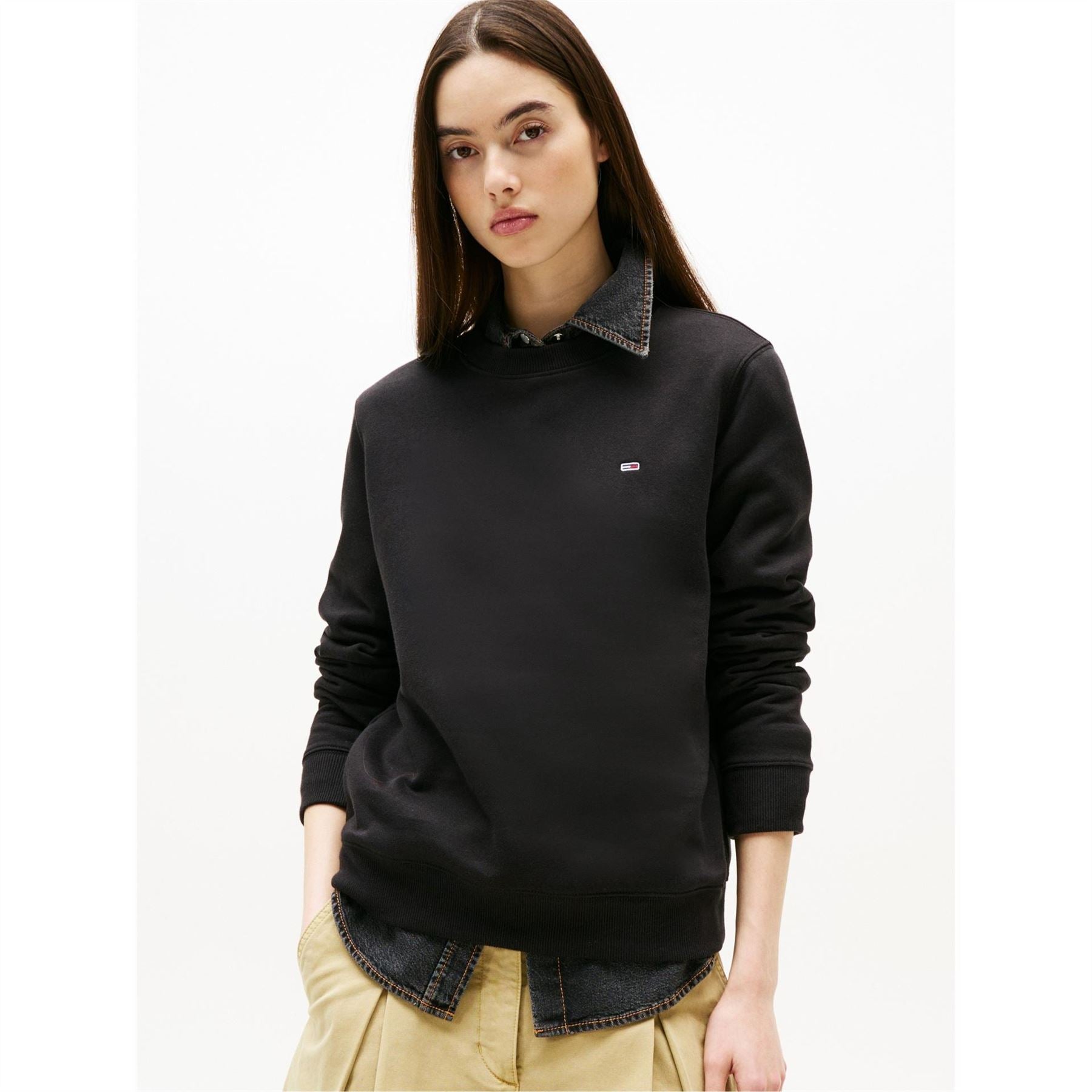 Tommy Jeans Crew Neck Ribbed Collar Long Sleeve Sweatshirt