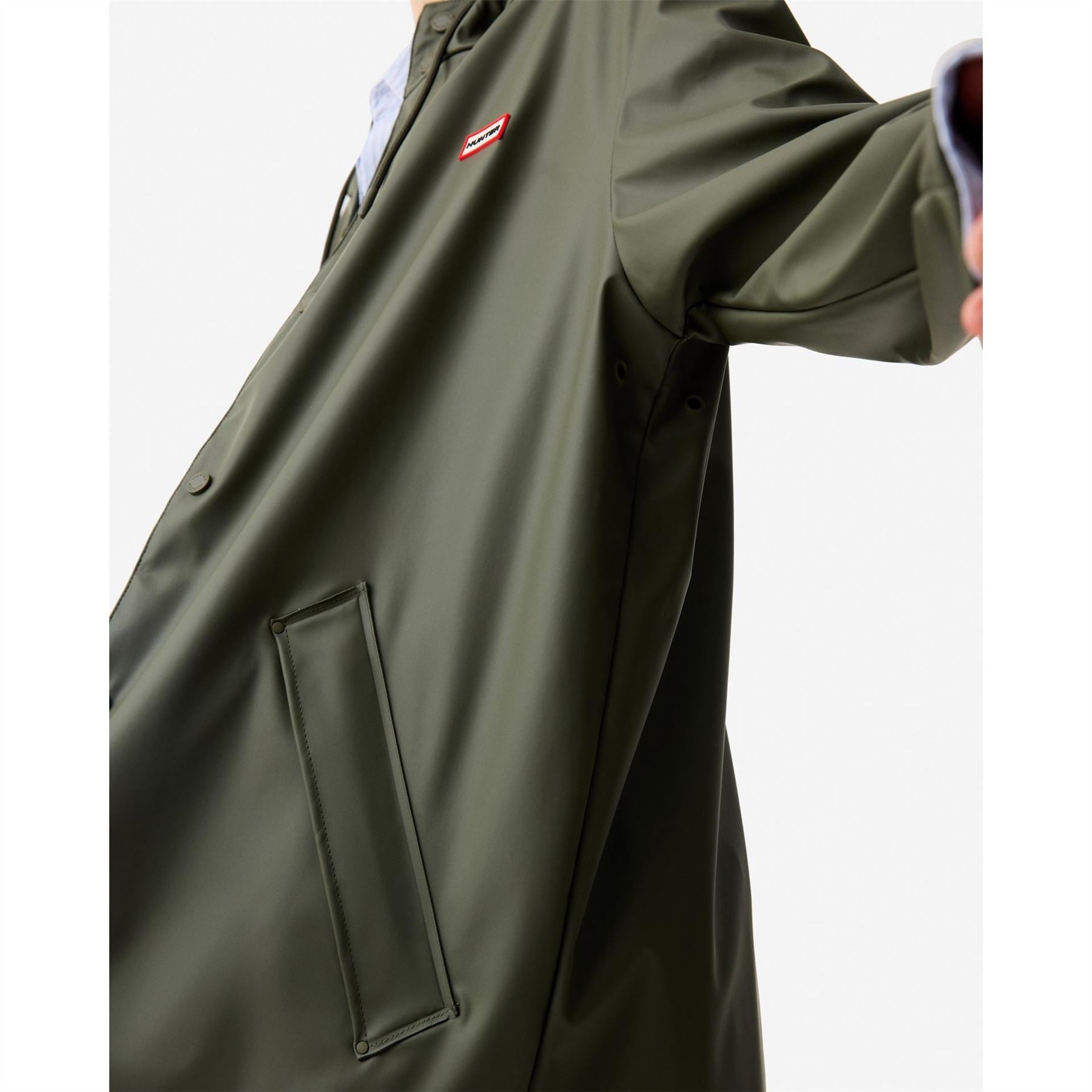 Hunter Jo Hooded Snap Button Solid Patterned Rain Jacket