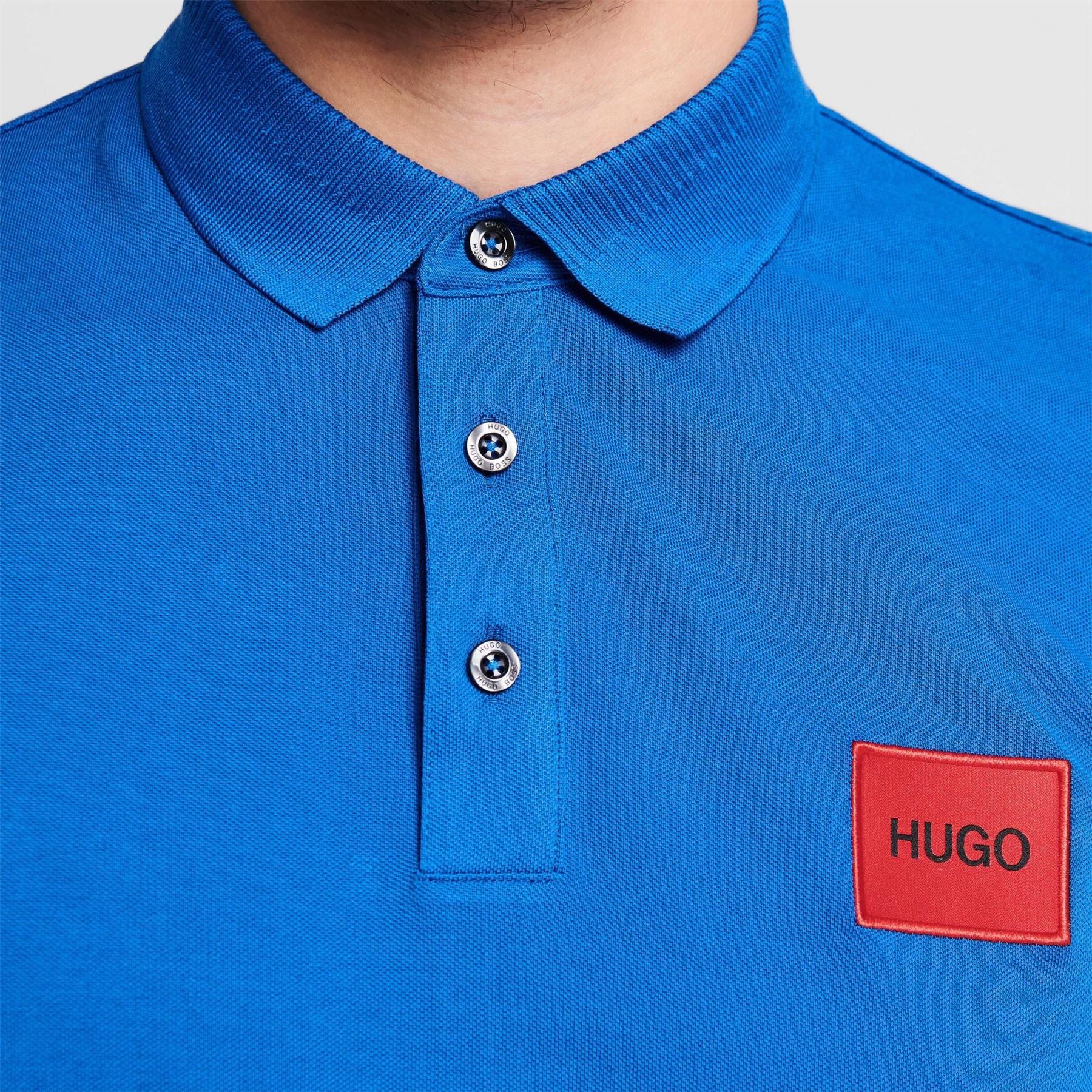 Hugo HUGO Deruso Short Sleeve Polo Shirt with Logo Detail and Ribbed Collar   Premium Cotton