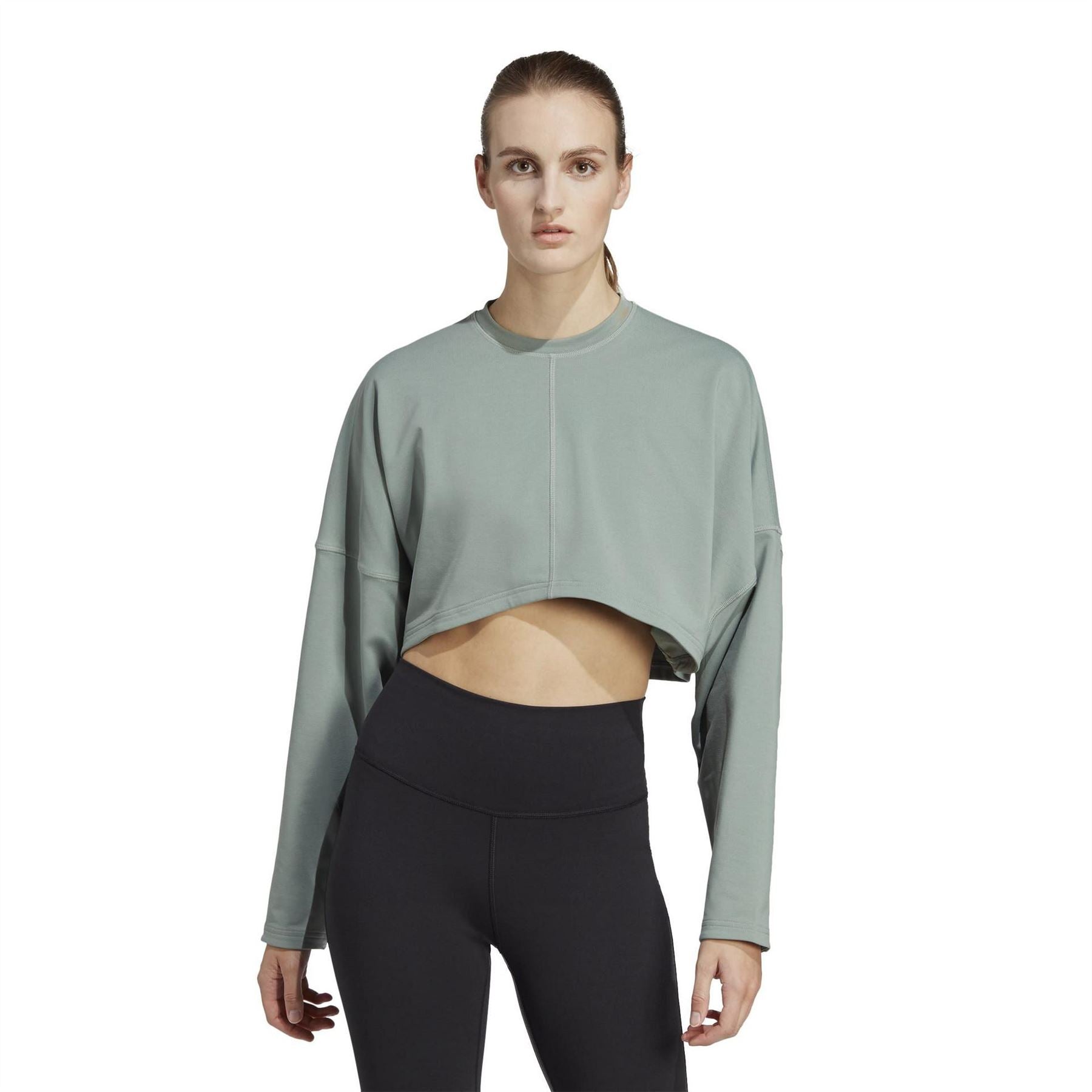 adidas Womens Yoga Studio Crop Sweatshirt Top