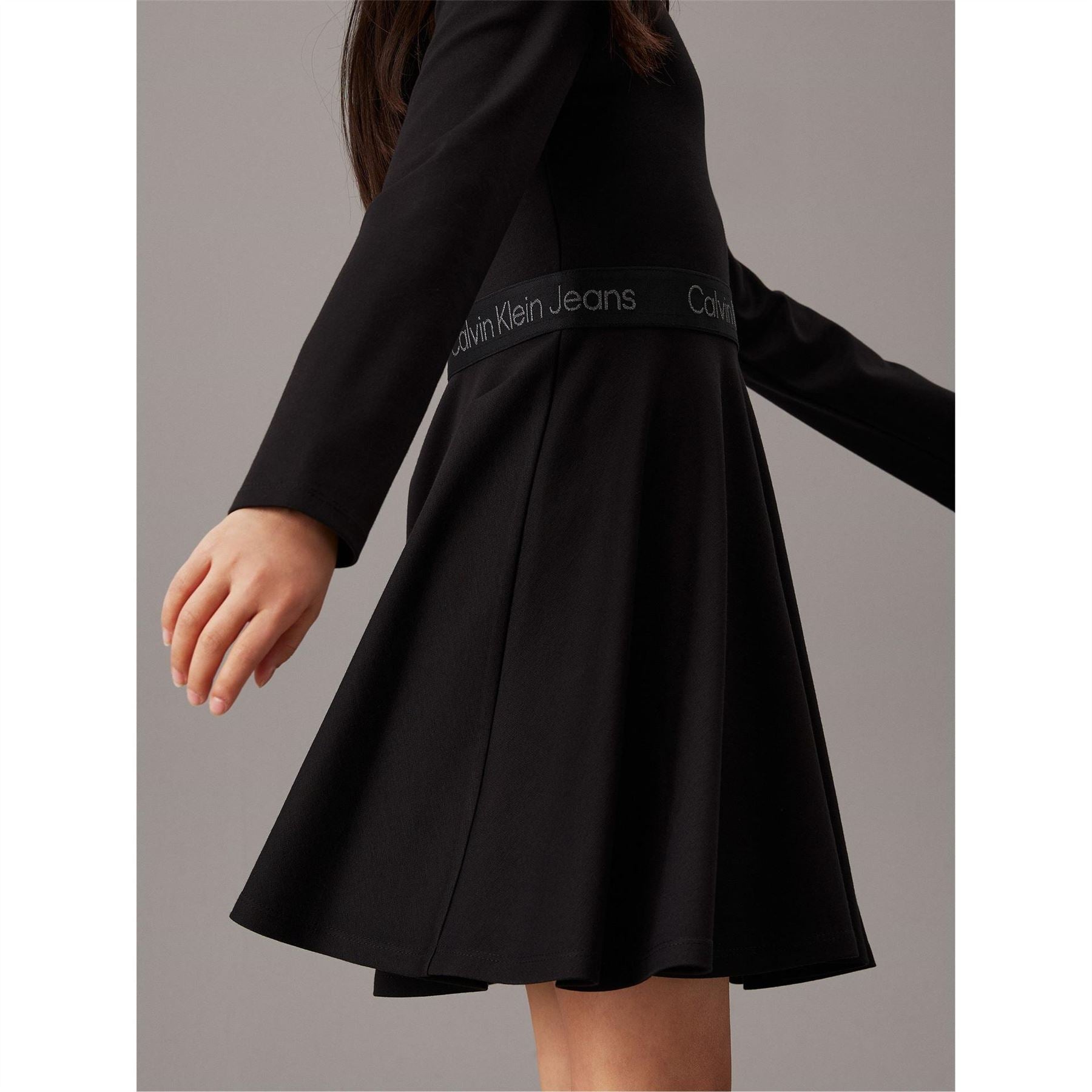 Calvin Klein Jeans Long Sleeve Tape Crew Neck Mini Skater Dress
