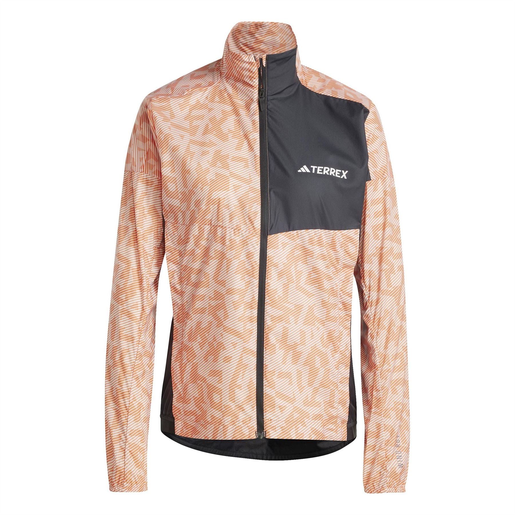 adidas Trail Geometric Patterned Running Jacket with Front Zipper Pocket