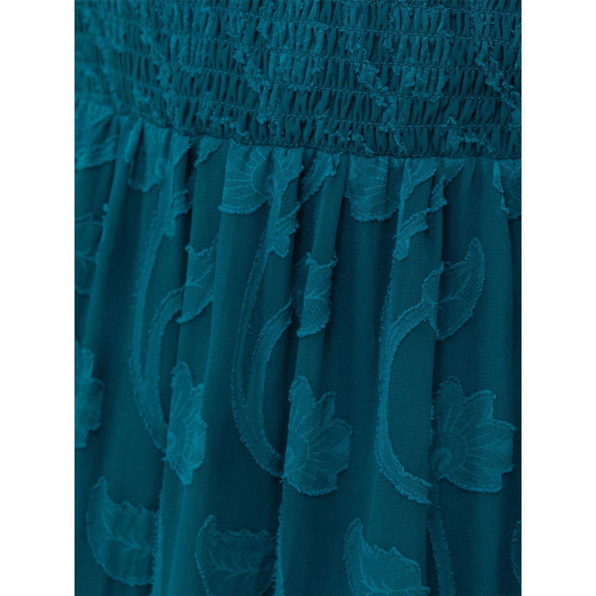 Lovedrobe Teal Floral Burnout Square Neck Shirred Midaxi Dress