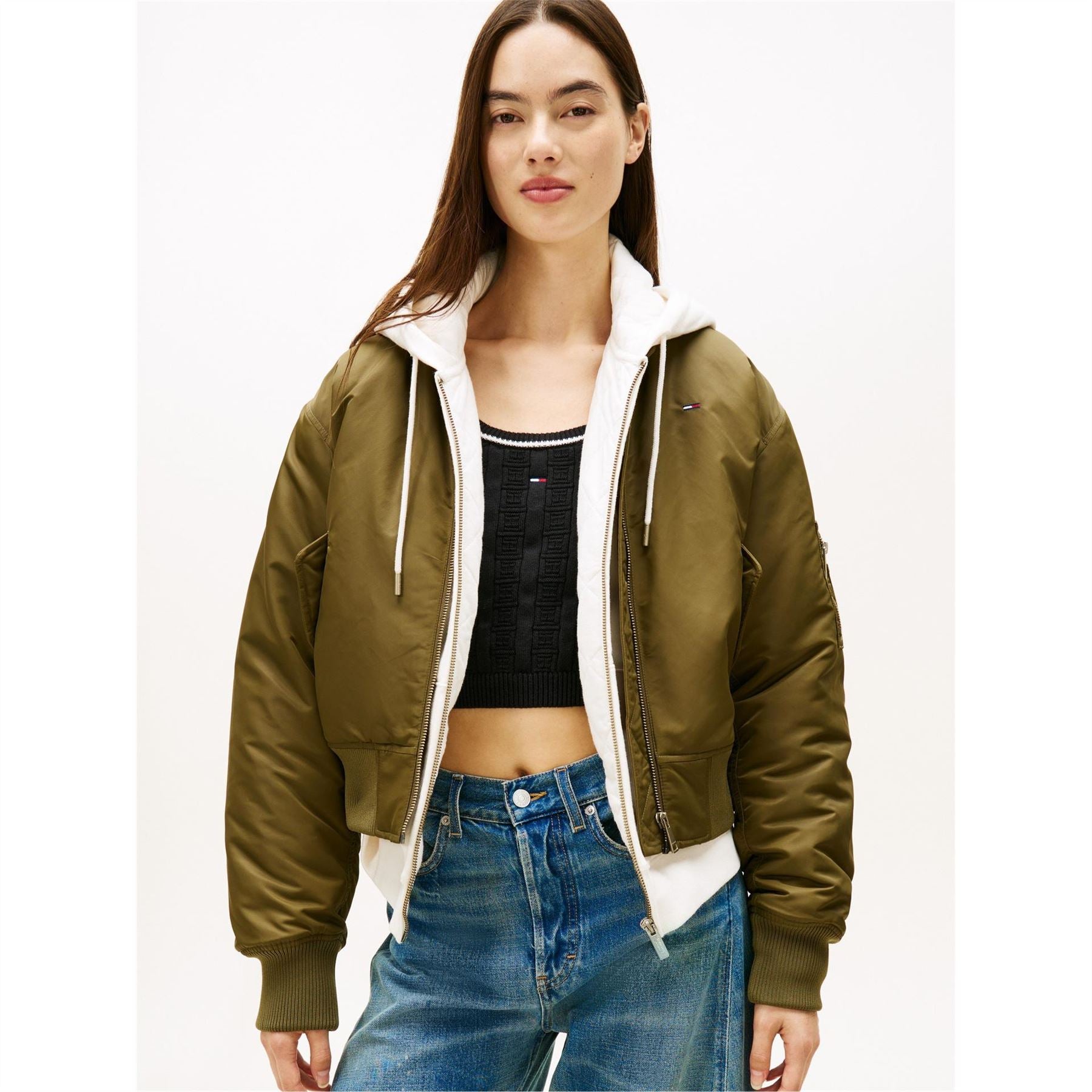 Tommy Jeans Essential Solid Patterned Bomber Jacket with Ribbed Cuff
