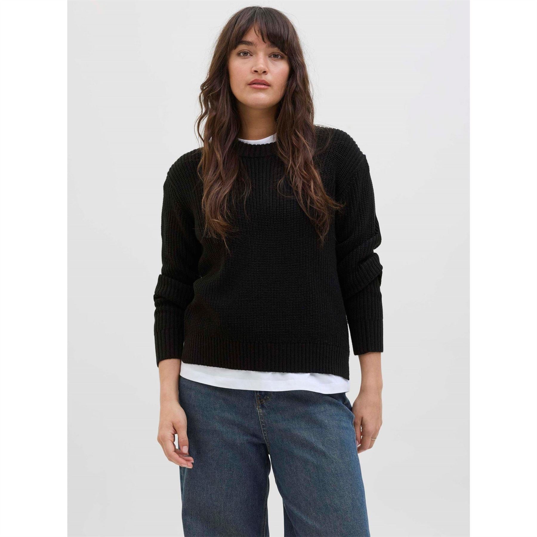 JJXX Crew Neck Ribbed Collar Raglan Sleeve Sweater