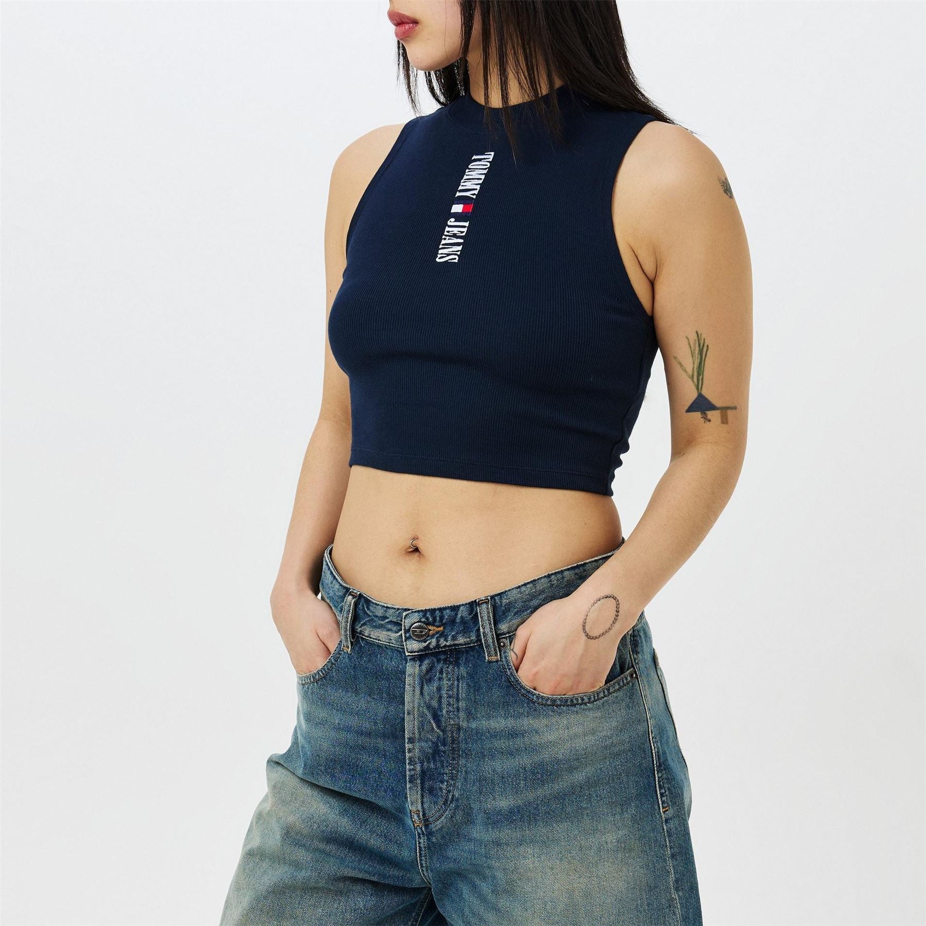 Tommy Jeans Archive Mock Neck Slim Fit Cropped Tank