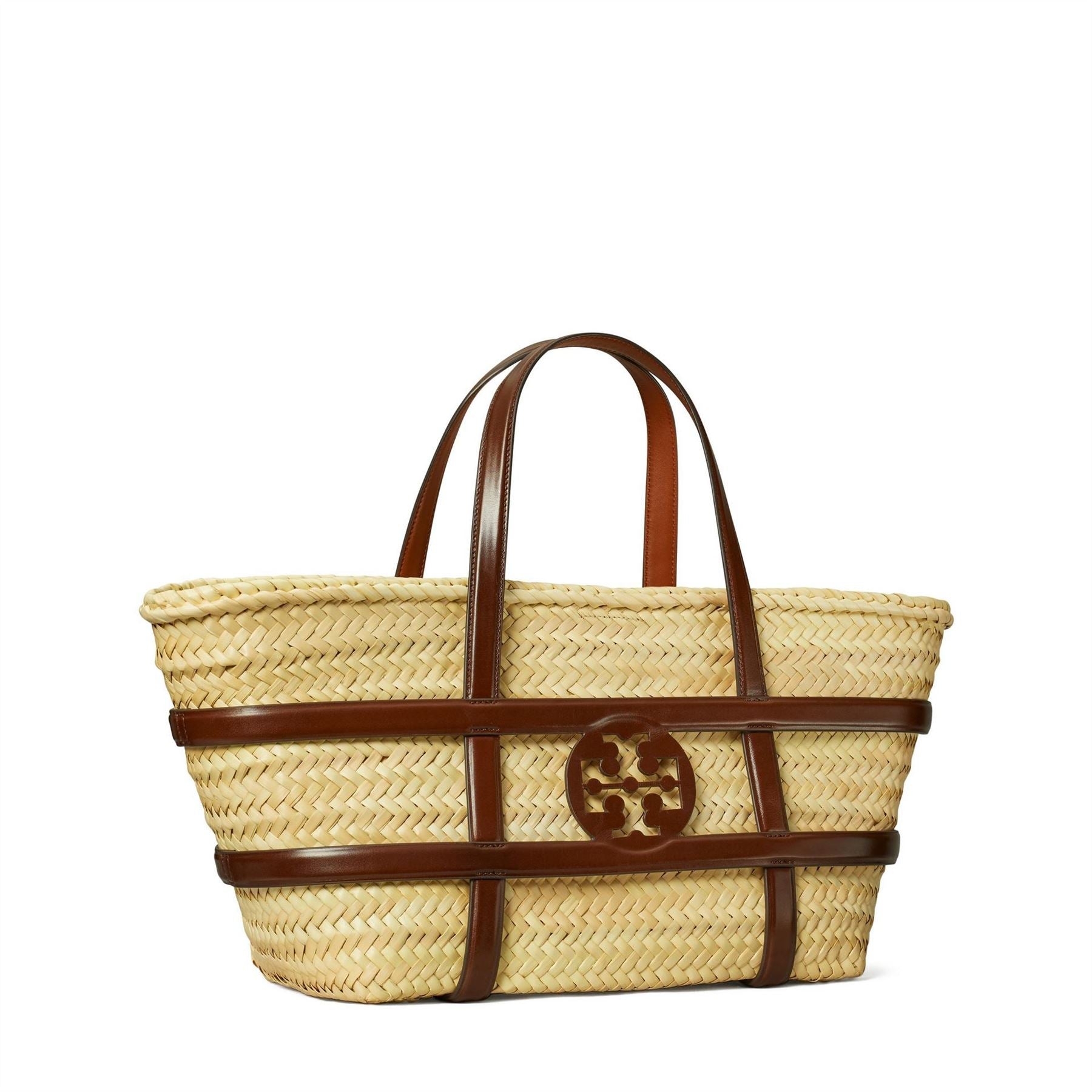 Tory Burch Ella Straw Basket Tote with Logo