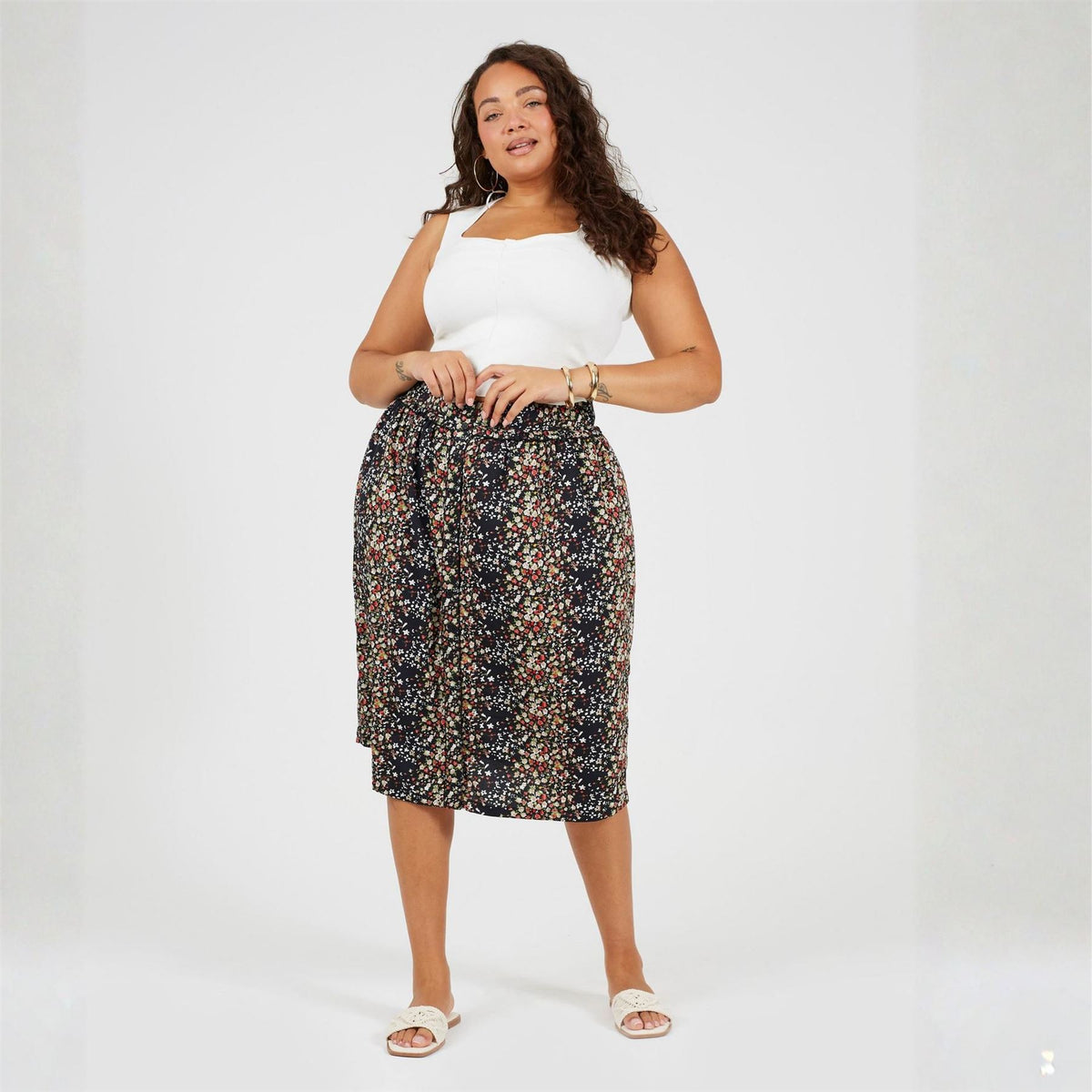Brave Soul Womens Plus Size All Over Print Midi Skirt