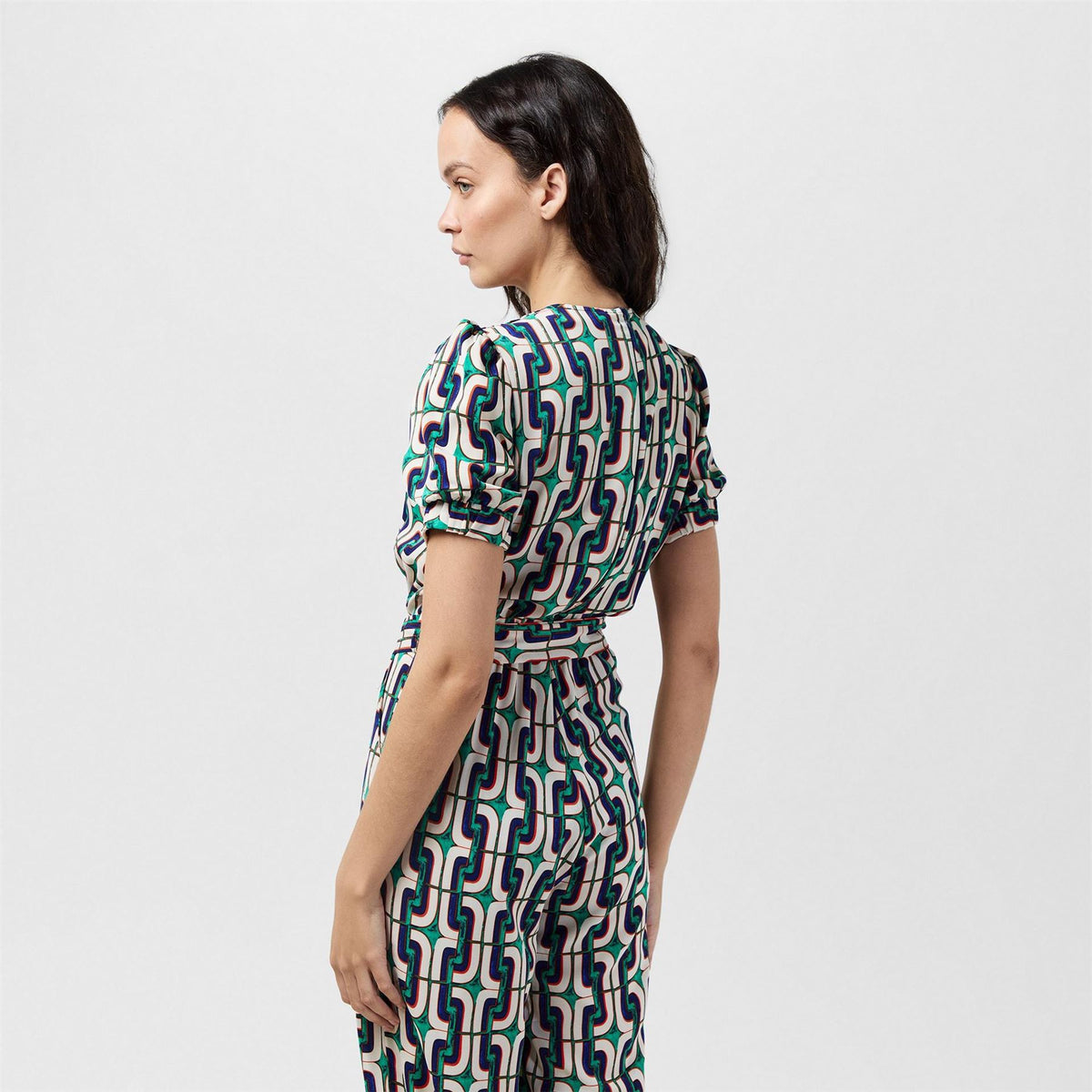 AX Paris Geometric Printed Wrap Top Belted Jumpsuit