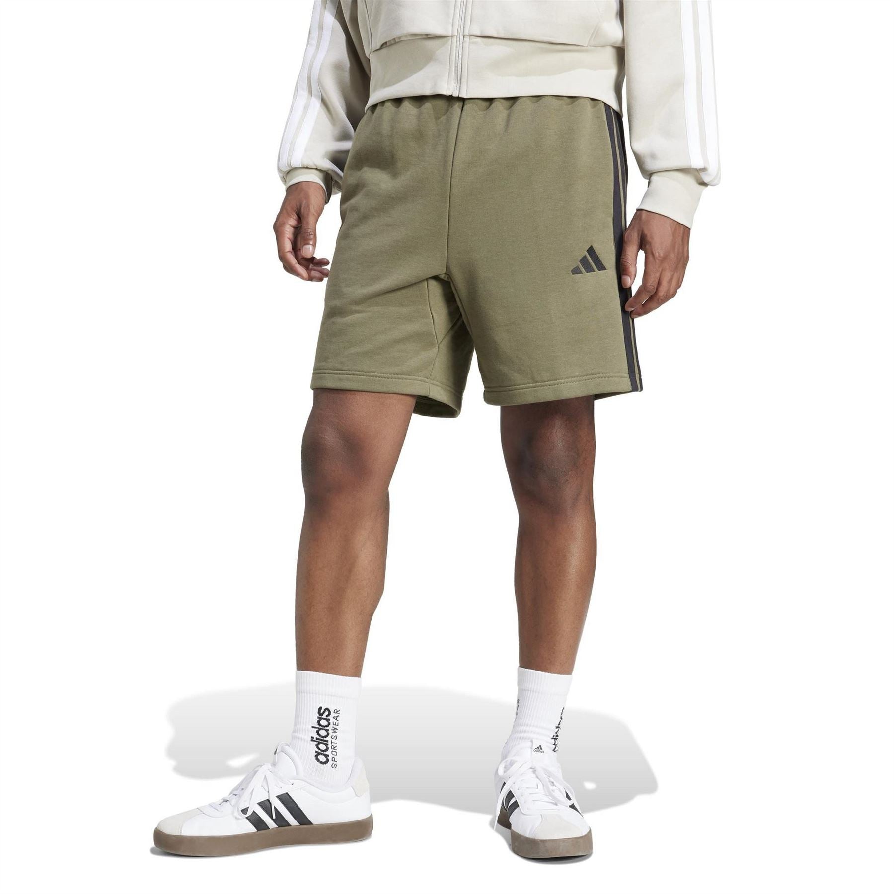 adidas Mens Essentials 3 Stripe Fleece Shorts