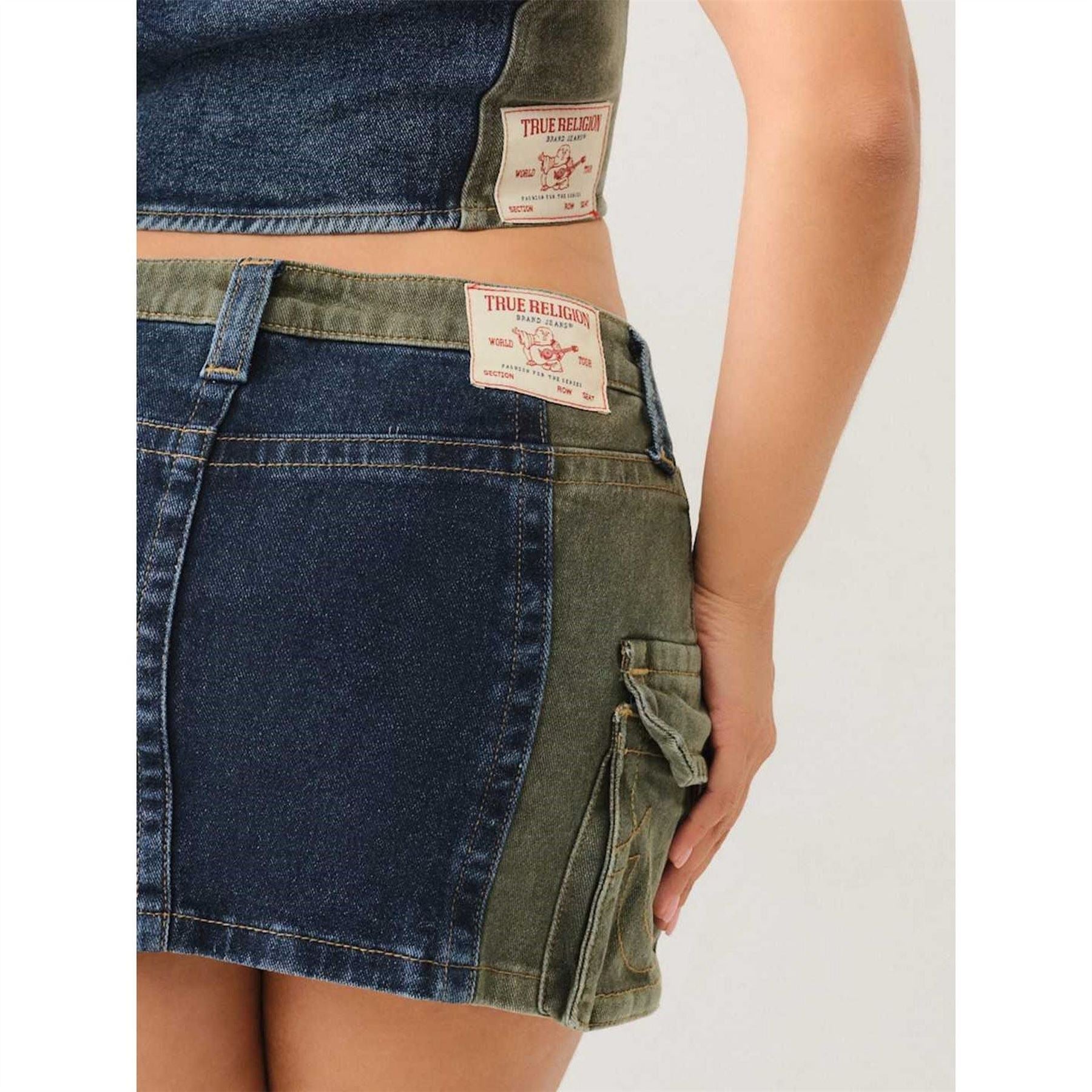 True Religion Colour Block Mini Denim Skirt