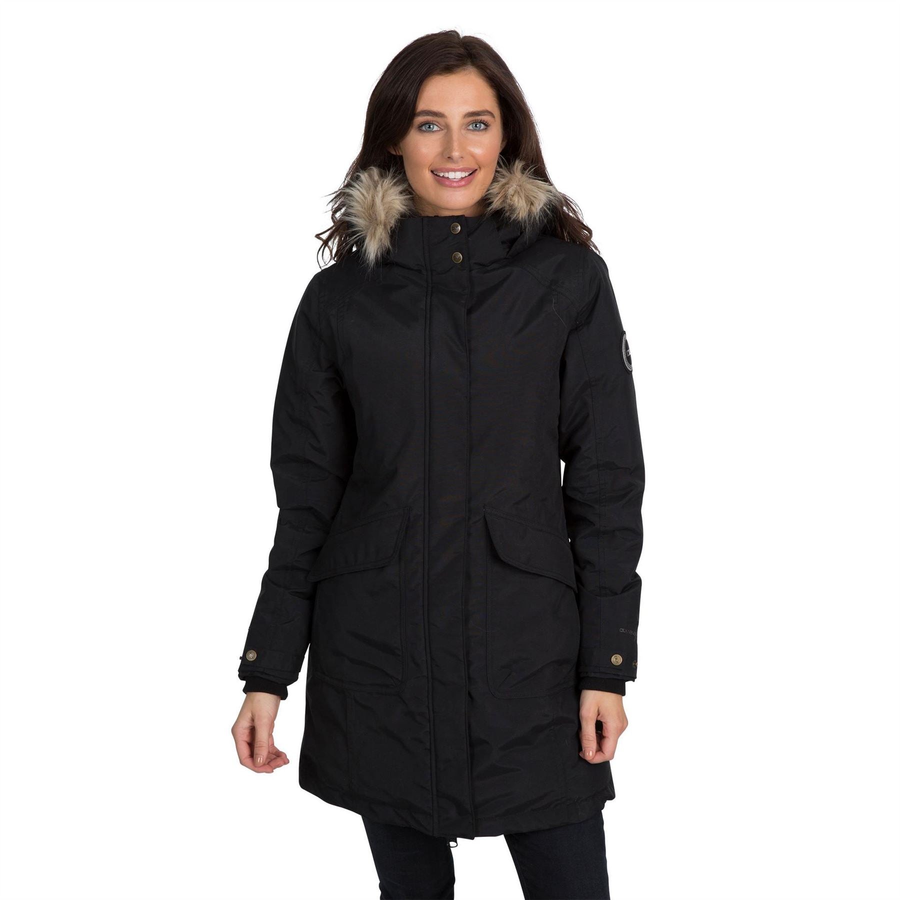 DLX Bettany Solid Patterned Hooded Ribbed Cuff Down Jacket