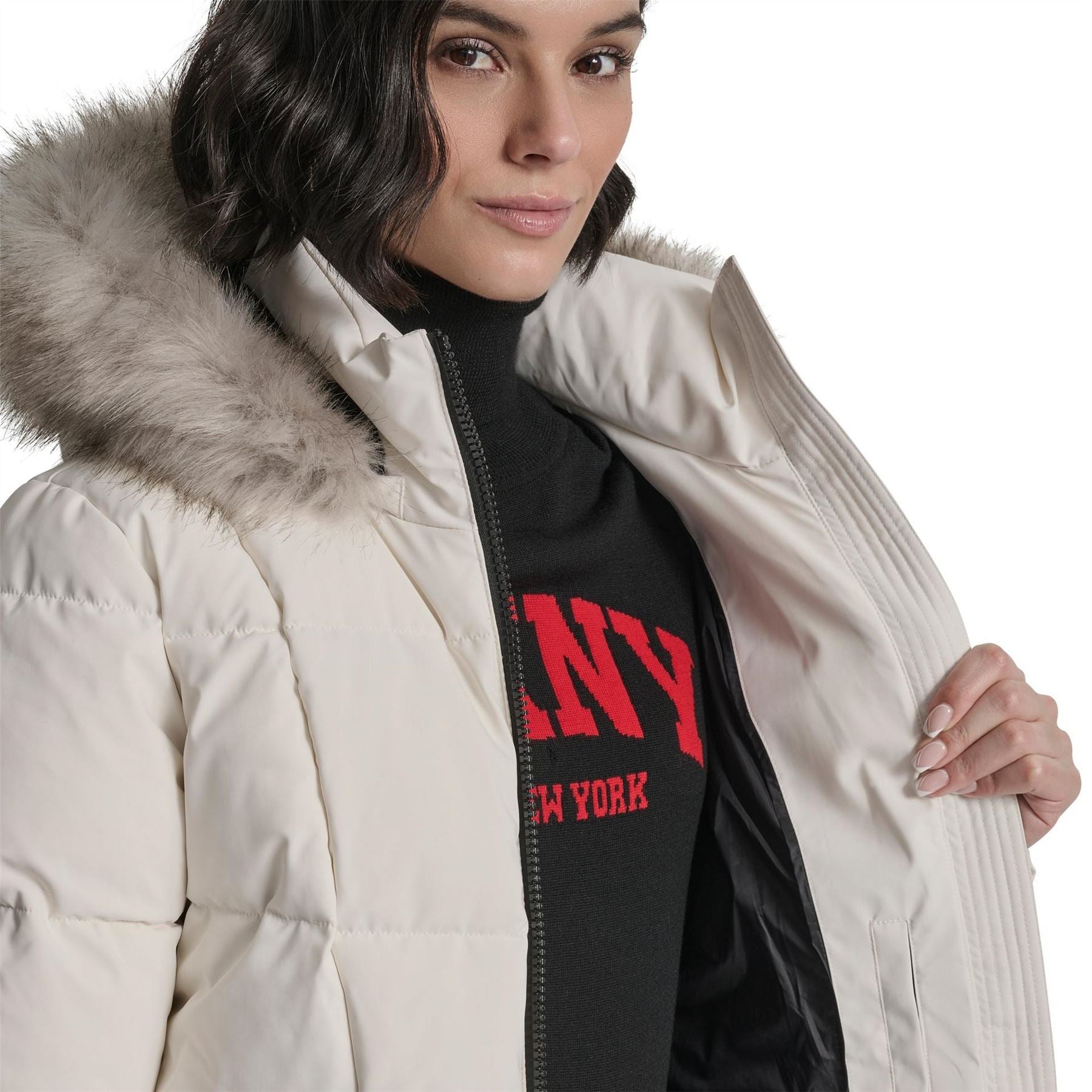 DKNY Medium Fur Hood Puffer Jacket