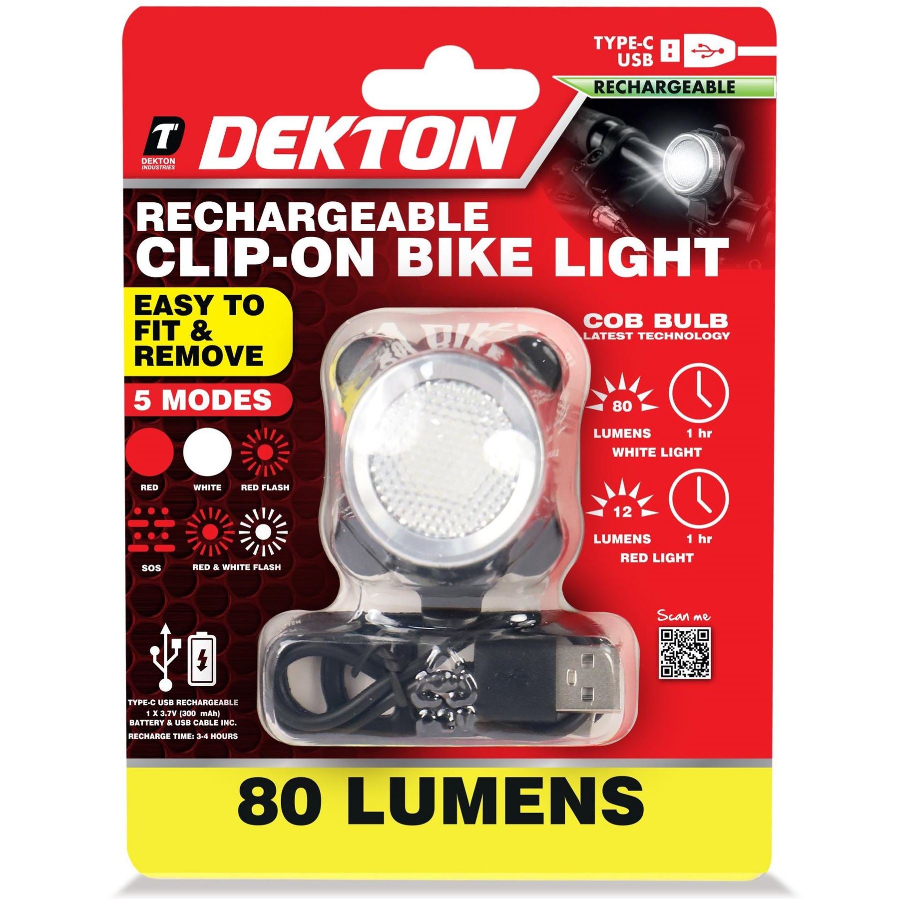 Dekton Rechargeable Clip On Bike Light