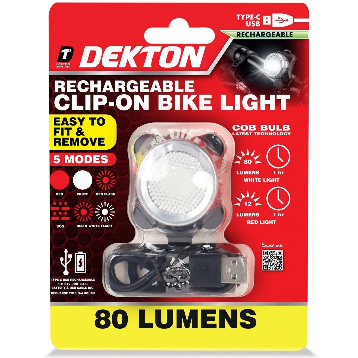 Dekton Rechargeable Clip On Bike Light
