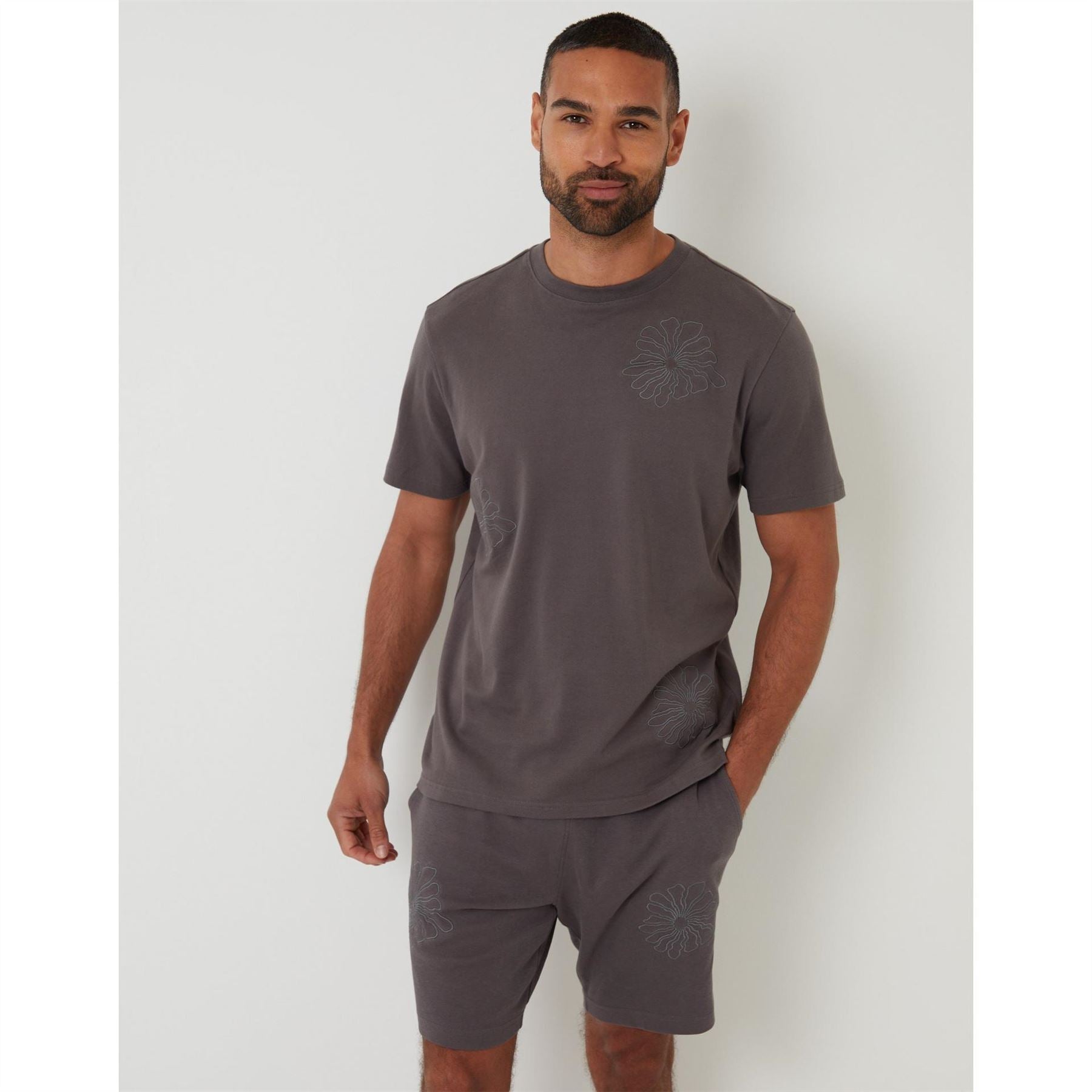 Threadbare Floral Embroidered Regular Fit Crew Neck Short Sleeve T-Shirt