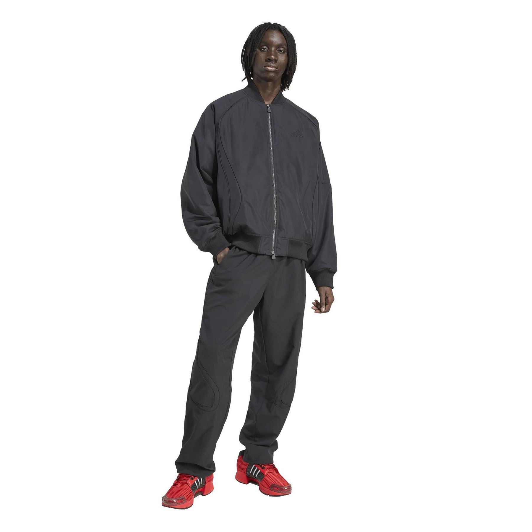 adidas Teamgeist Solid Patterned Zipped Pocket Mock Neck Ribbed Cuff Bomber Jacket