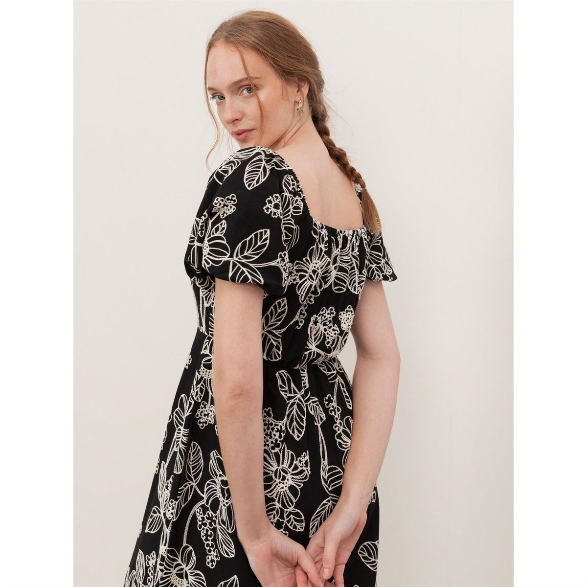 Lovedrobe Black Embroidered Short Sleeve Square Neck Midaxi Dress