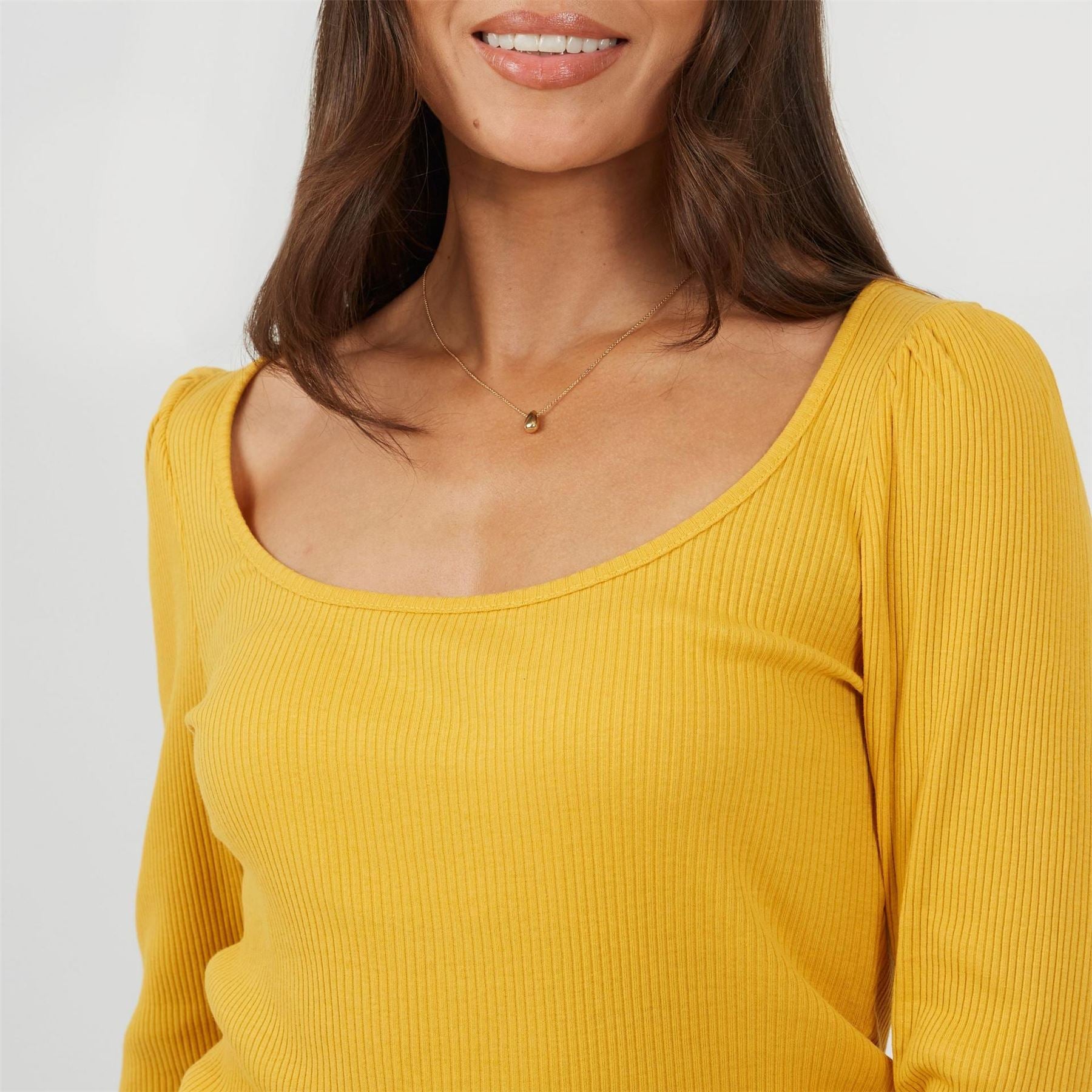 Brave Soul Square Neck Puff Sleeve Three Quarter T-Shirt