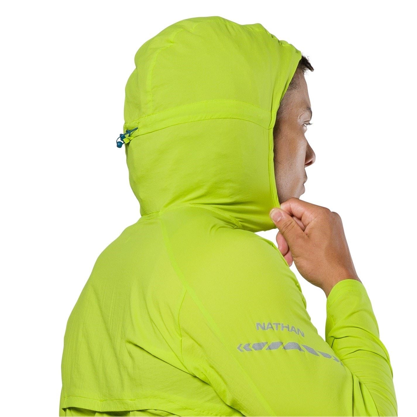 Nathan Stealth Solid Patterned Hooded Windbreaker with Zipped Pocket and Reflective Ribbon