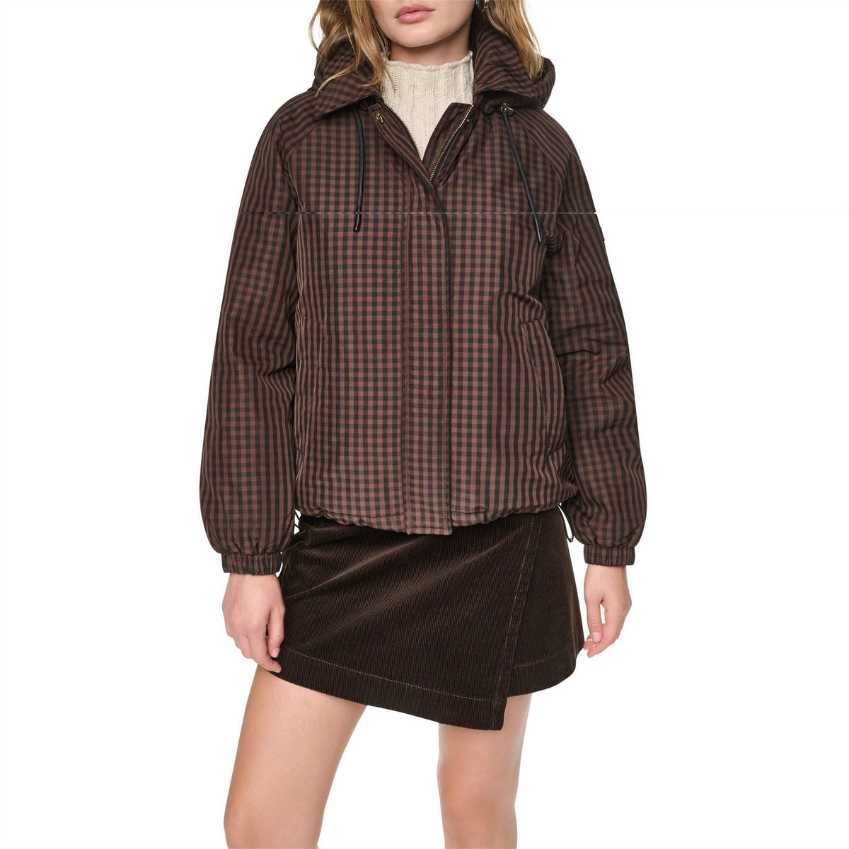 DKNY Andrea Check Water Resistant Rain Jacket