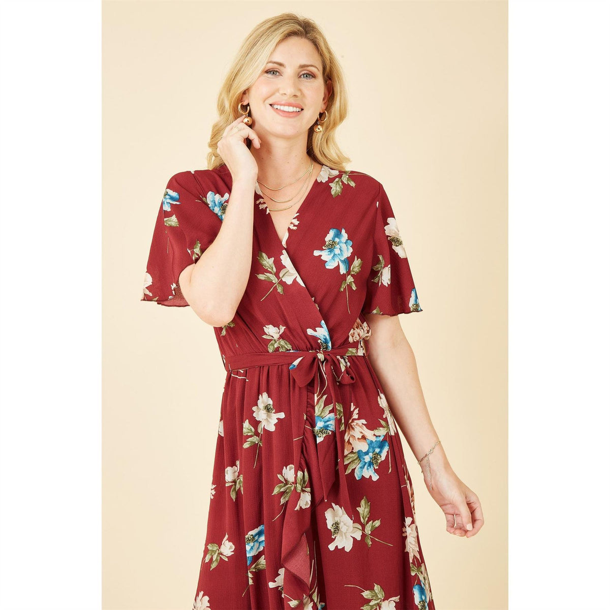 Mela London Floral Dip Hem Wrap Midi Dress