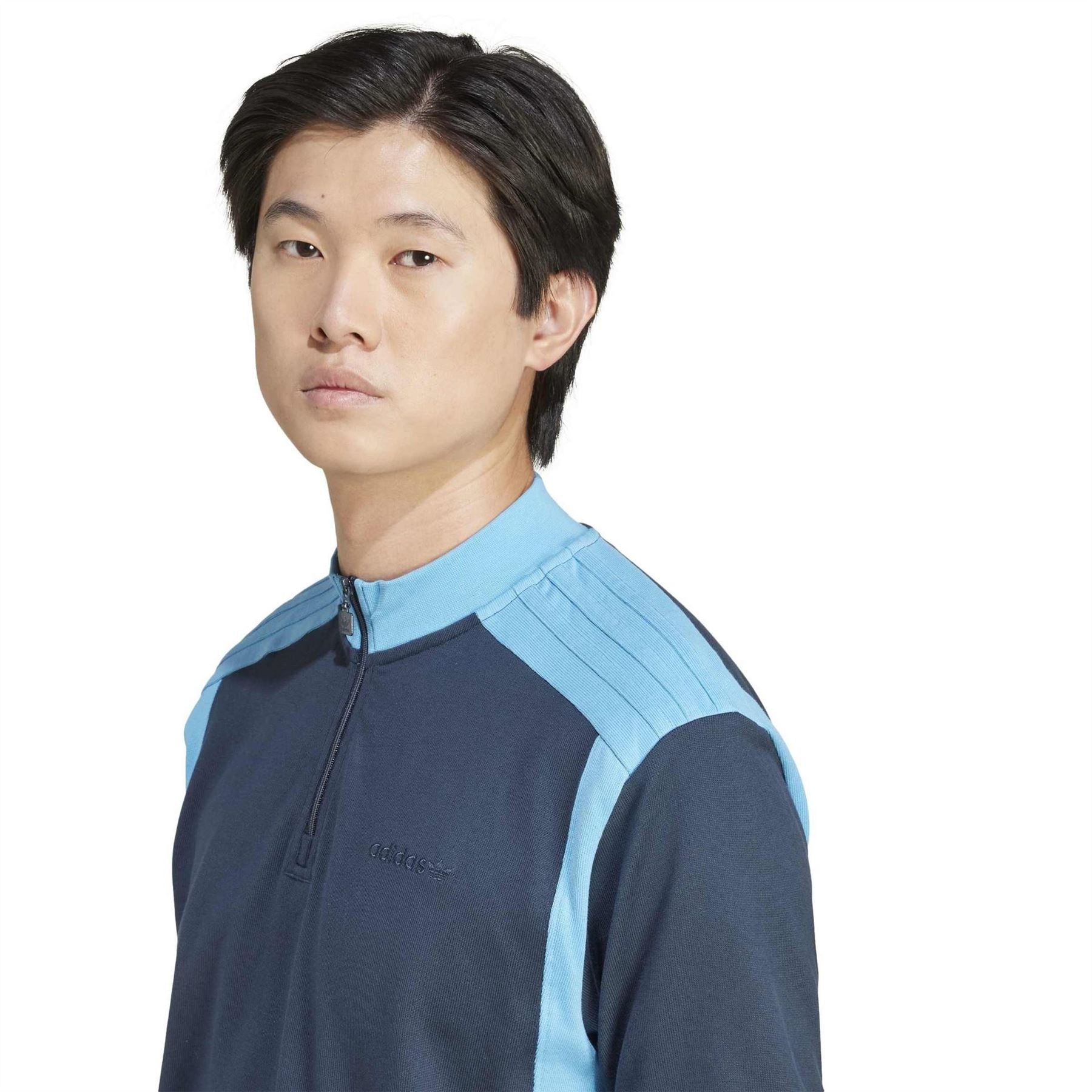 adidas Mock Neck Zip Band Collar Short Sleeve Top