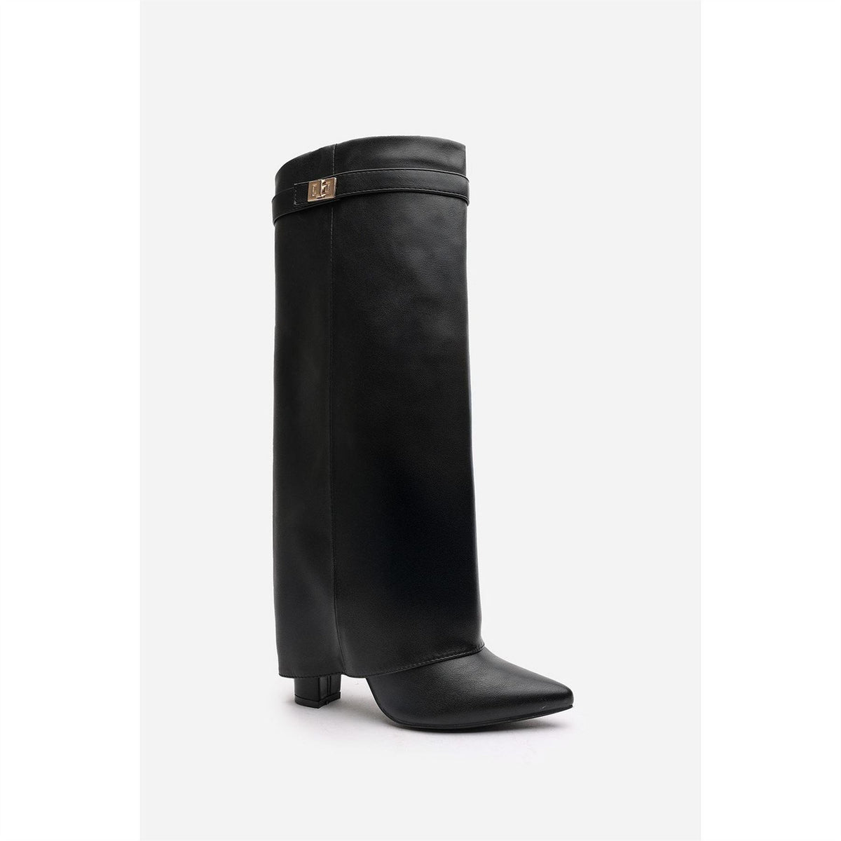Wheres That From Fold Over Shark Block Heel Point Toe Boots