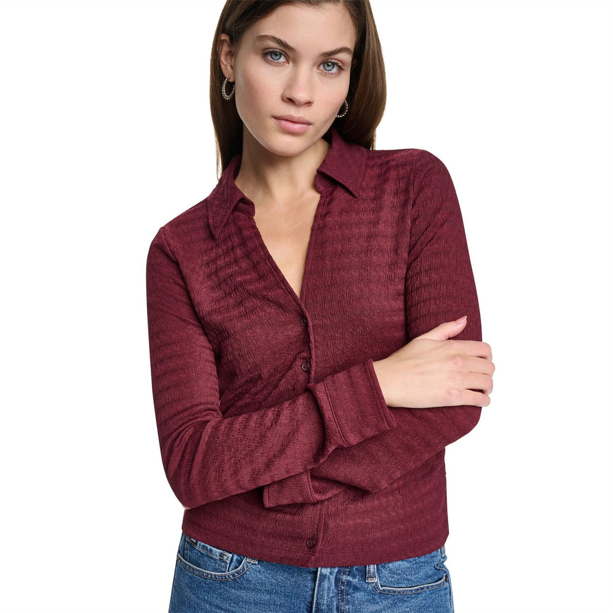 DKNY Ripple Lace Side Ruched Shirt