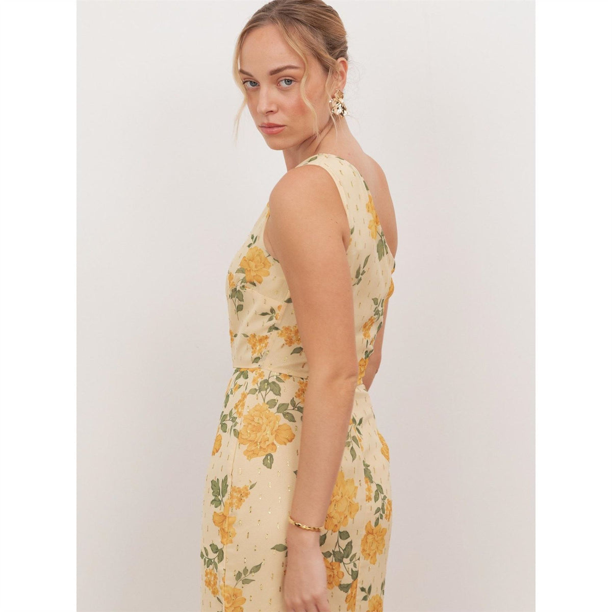 Anaya With Love With Love Recycled Yellow Floral Print One Shoulder Maxi Dress