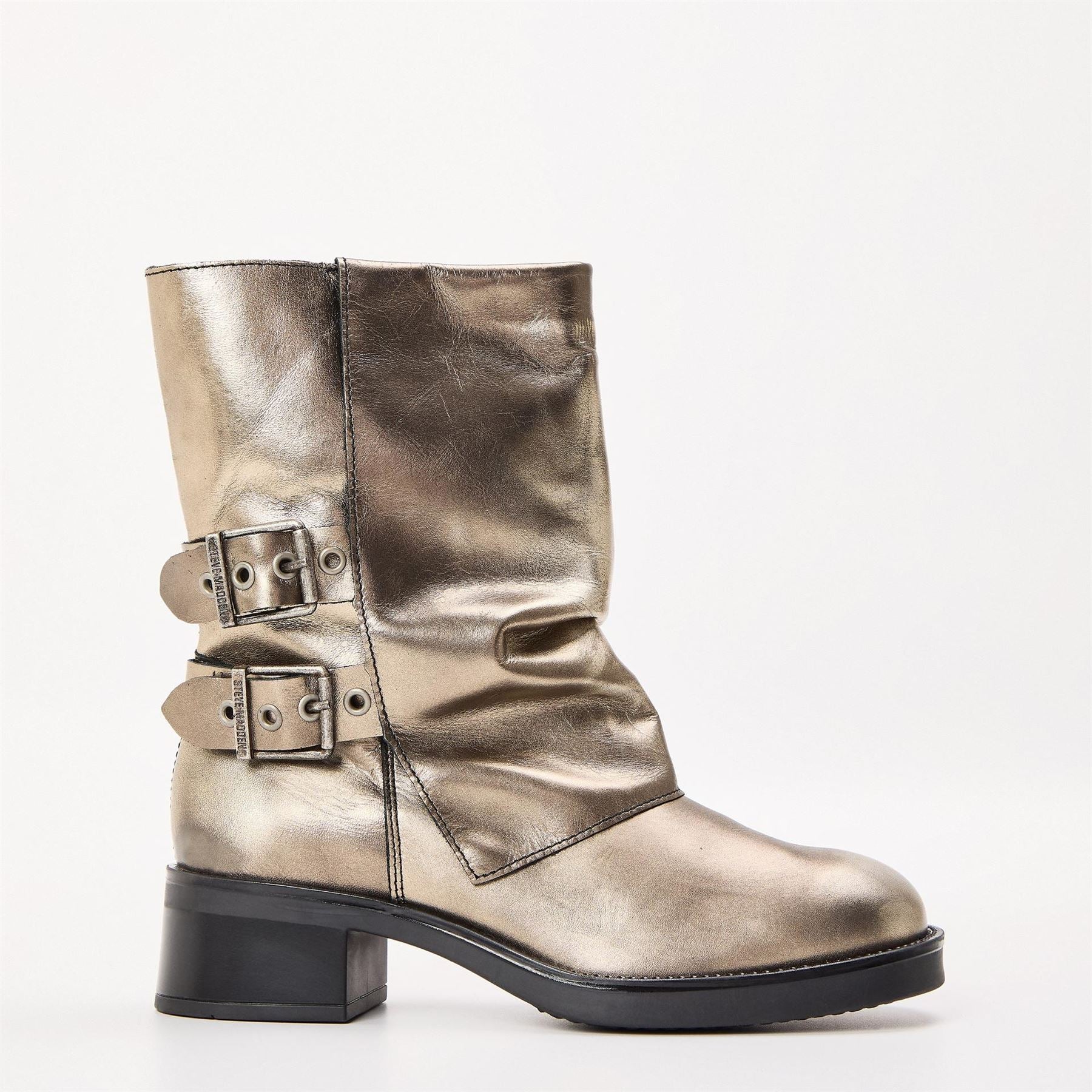 Steve Madden Bonfire Metallic Ankle Boots with Block Heel