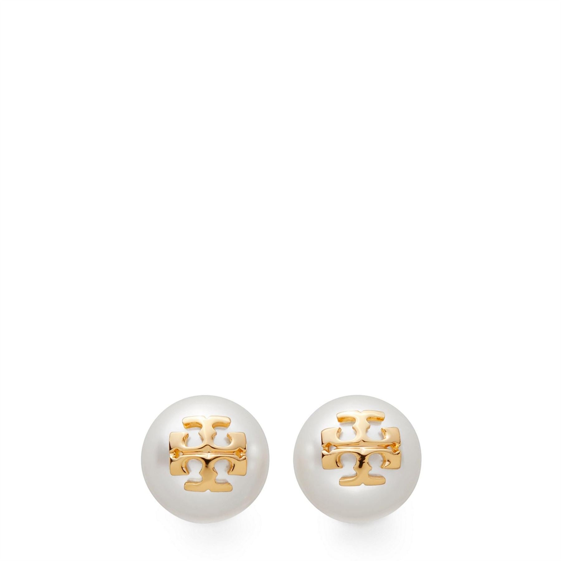 Tory Burch Kira Pearl Stud Earrings with Logo