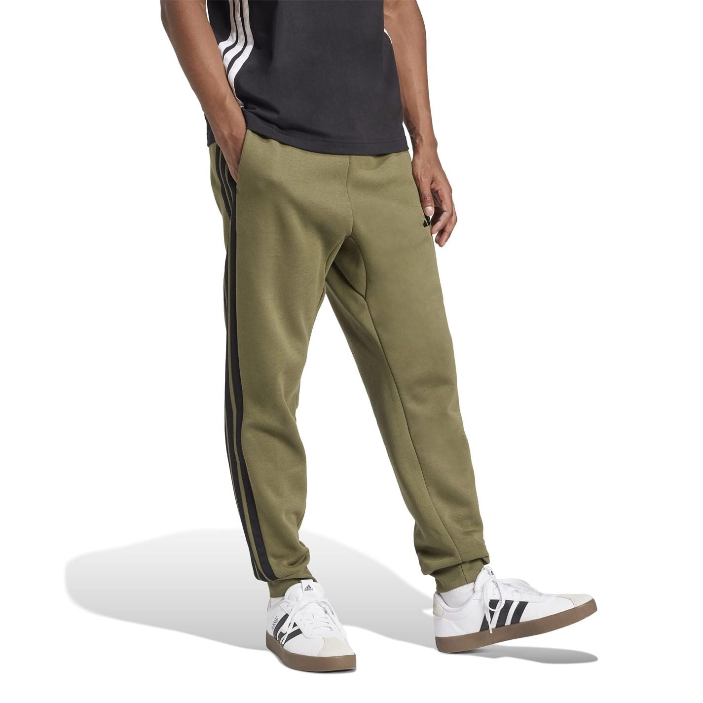 adidas Fleece Tapered Cuff 3 Stripes Joggers M
