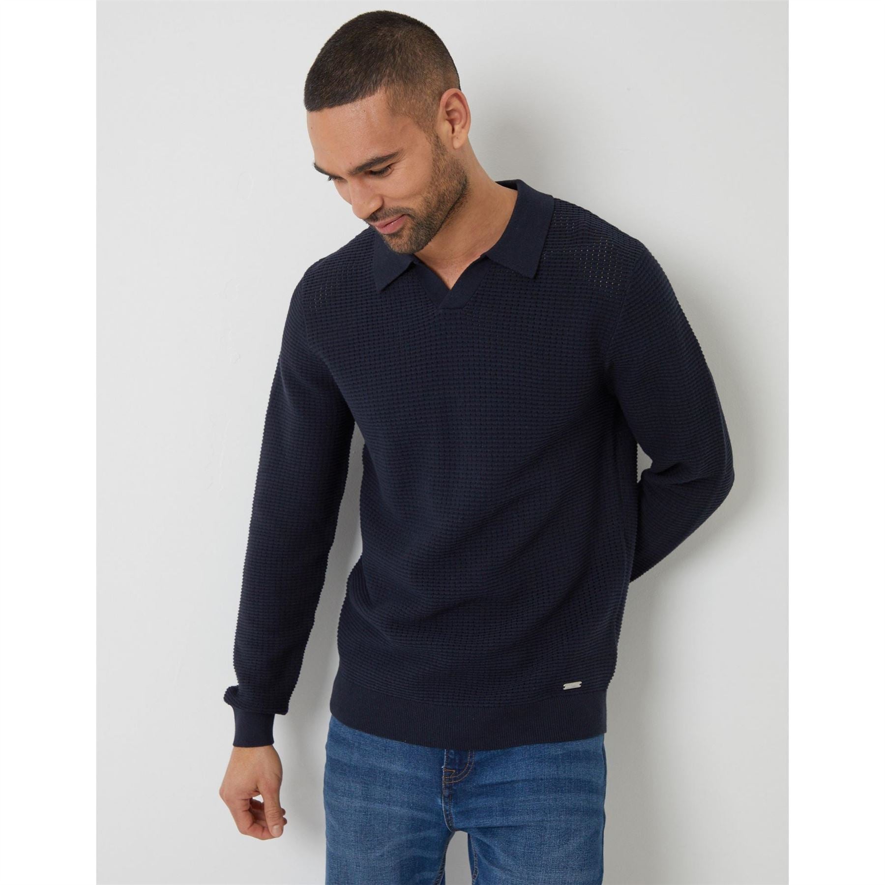 Threadbare Brockholes Long Sleeve Knitted Polo Shirt