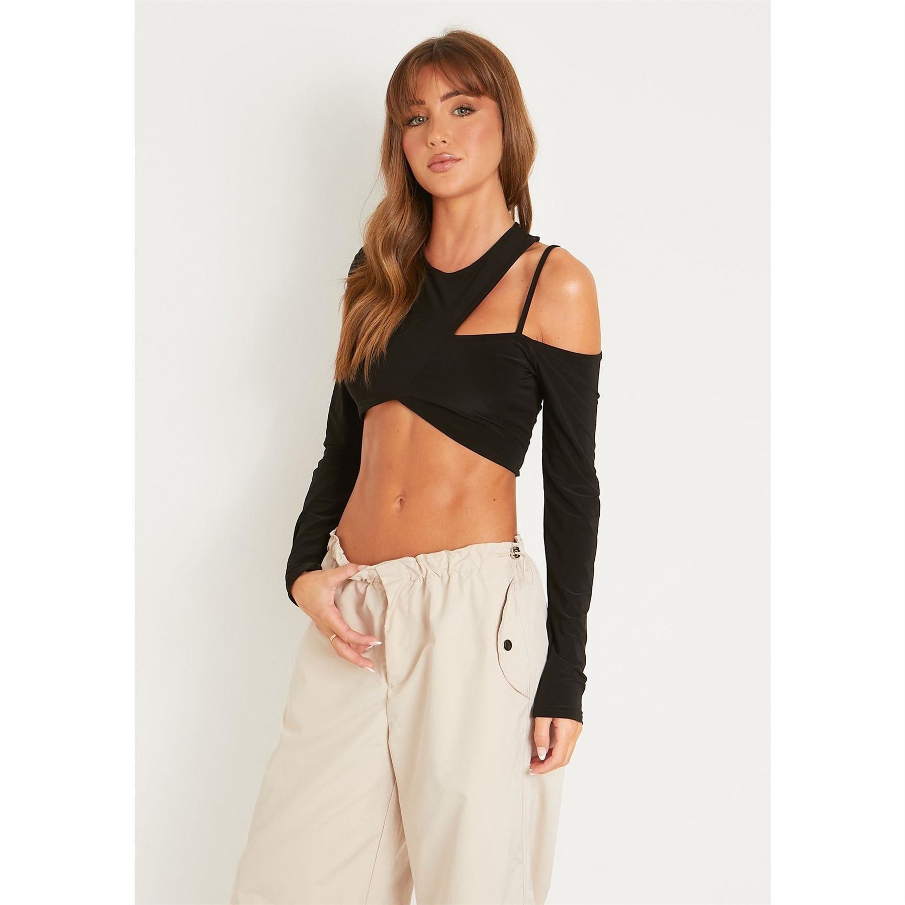 Missy Empire Out Asymmetric Slinky Crop Top