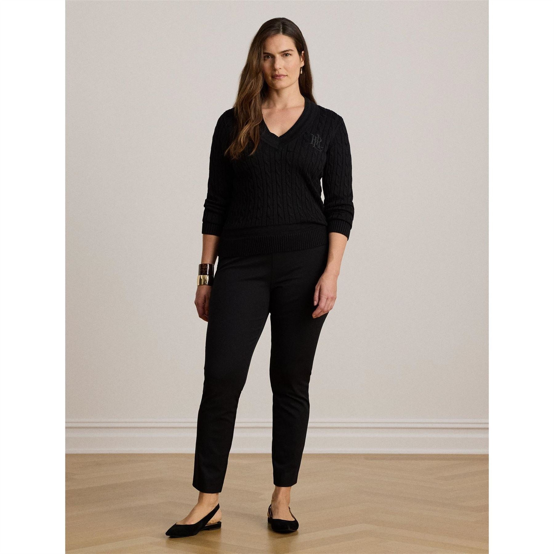 Lauren by Ralph Lauren V-Neck Long Sleeve Regular Fit Sweater
