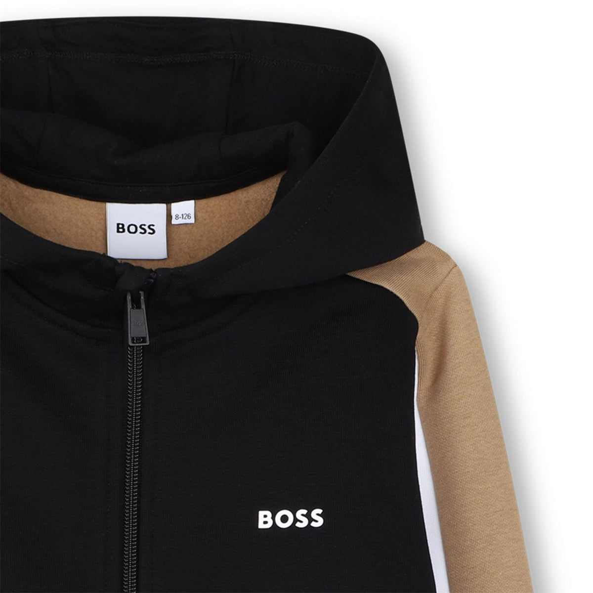 Boss Color Block Hooded Ribbed Cuff Sweat Jacket with Front Zipper Pocket