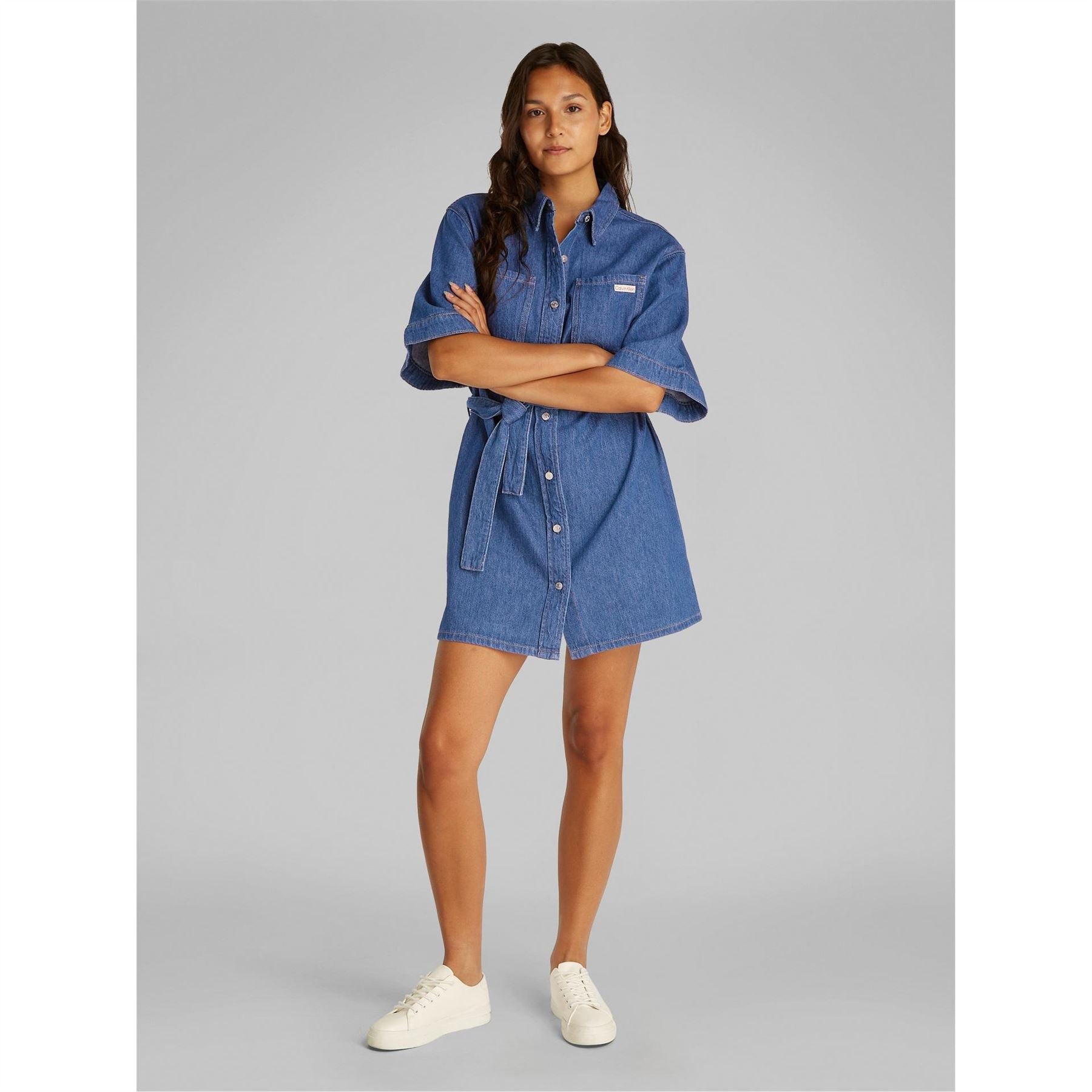 Calvin Klein Jeans Boxy Collared Neck Mini Shirtdress