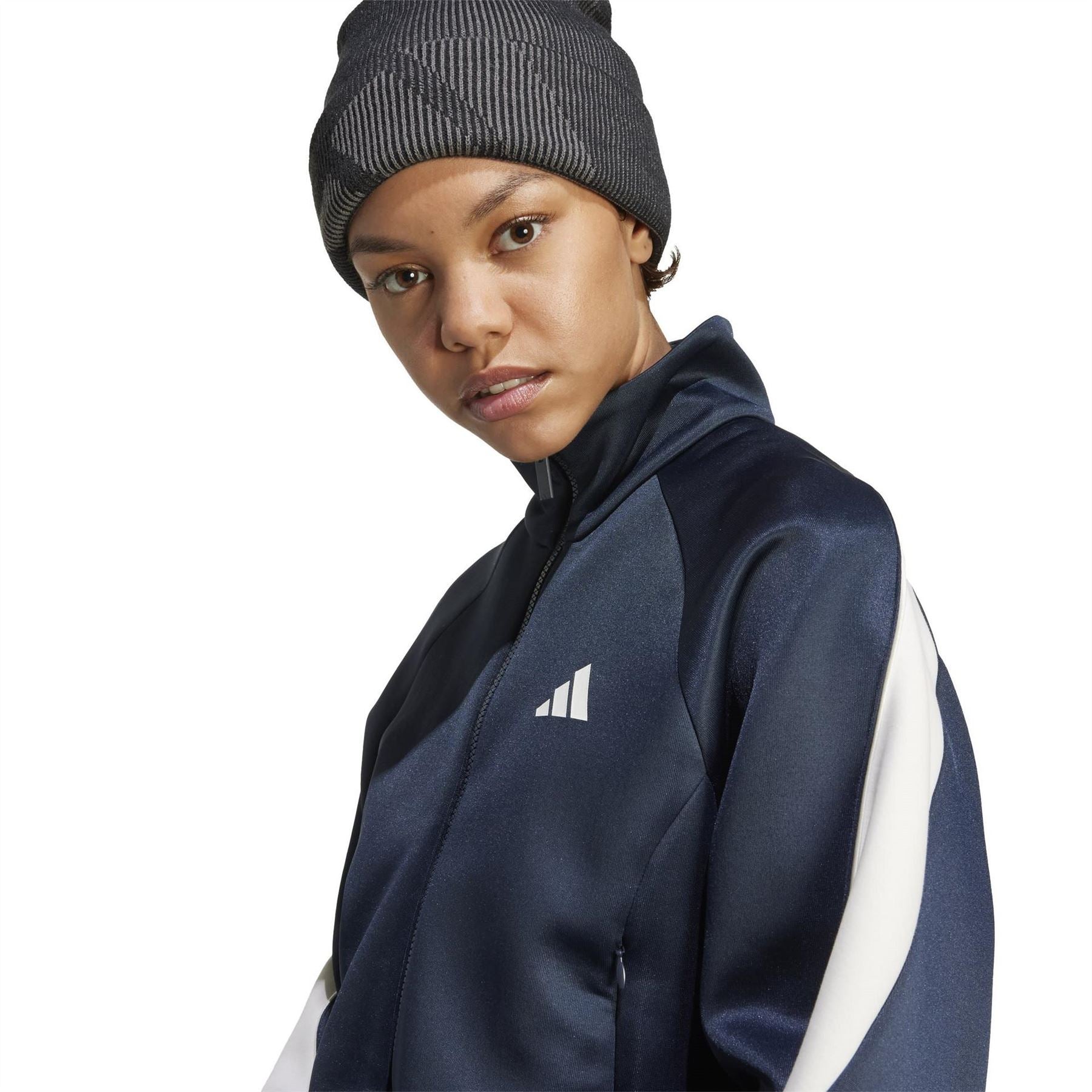adidas Solid Patterned Zip Neck Track Jacket