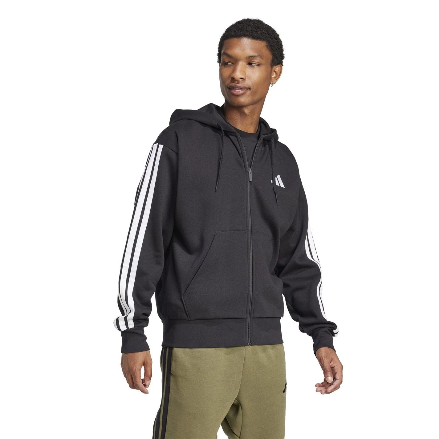 adidas Mens Essentials Fleece 3 Stripes Full Zip Hoodie