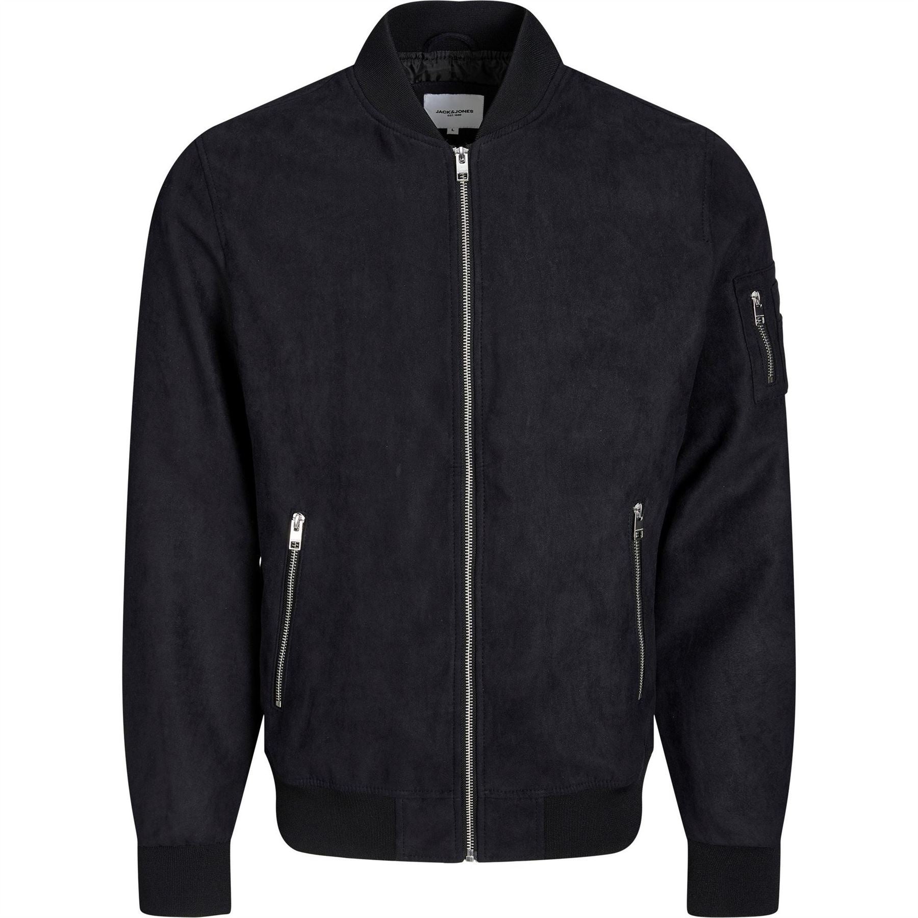 Jack and Jones Faux Suede Bomber Rib Crew Neck Jacket