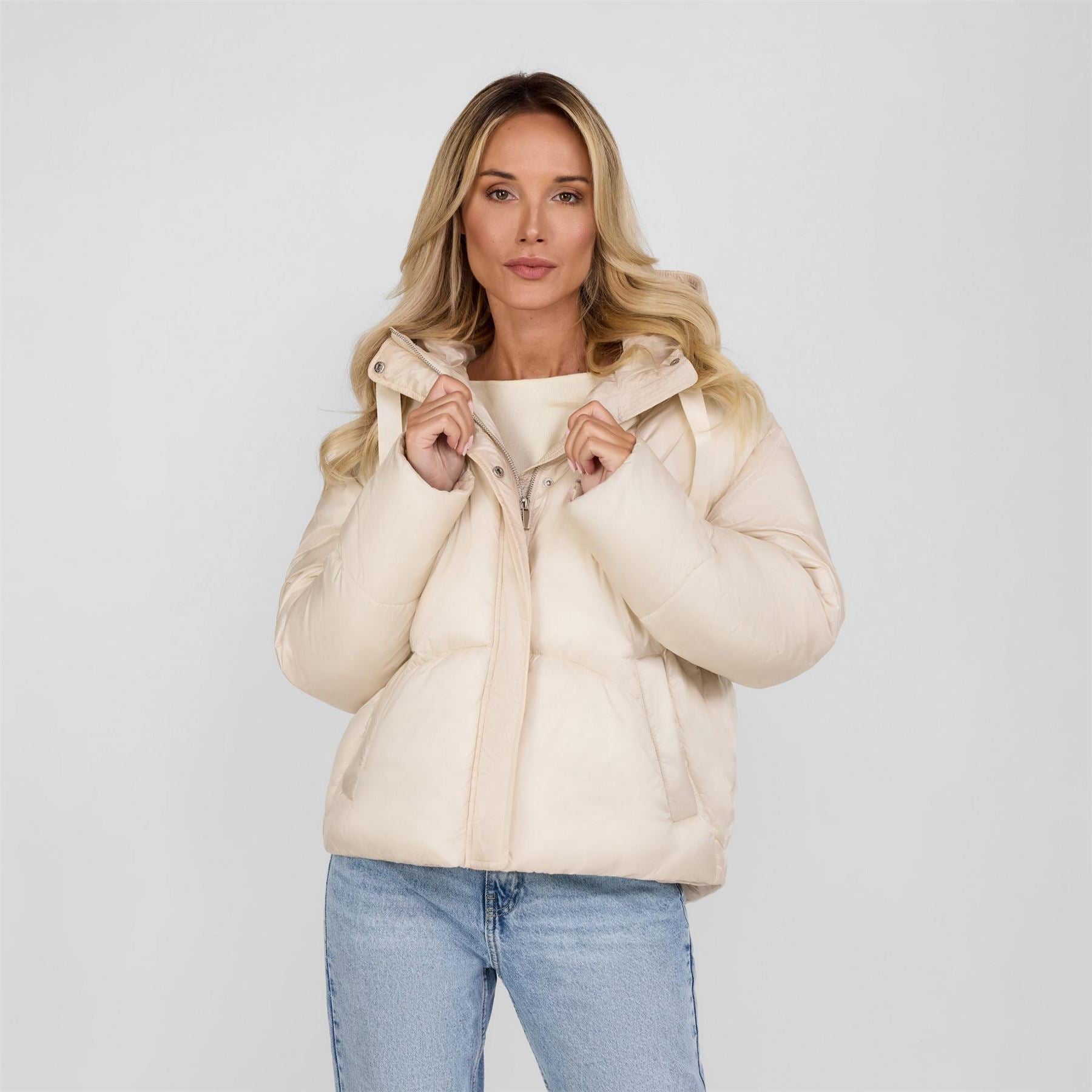 Minoti Short Padded Jacket With Hood Curved Stitching Grey