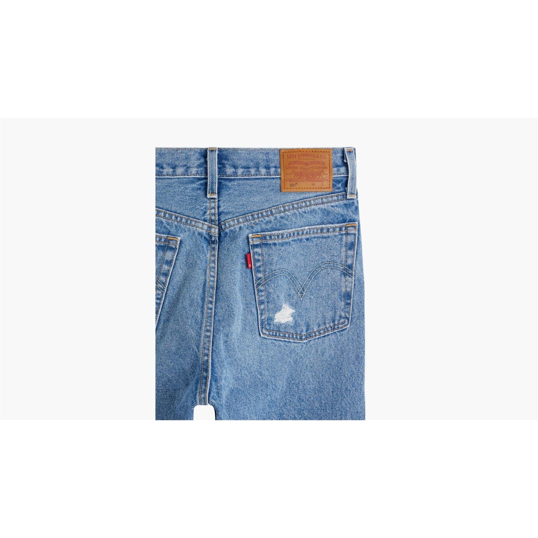 Levis 501 Cropped Mid Rise Cotton Straight Leg Jeans