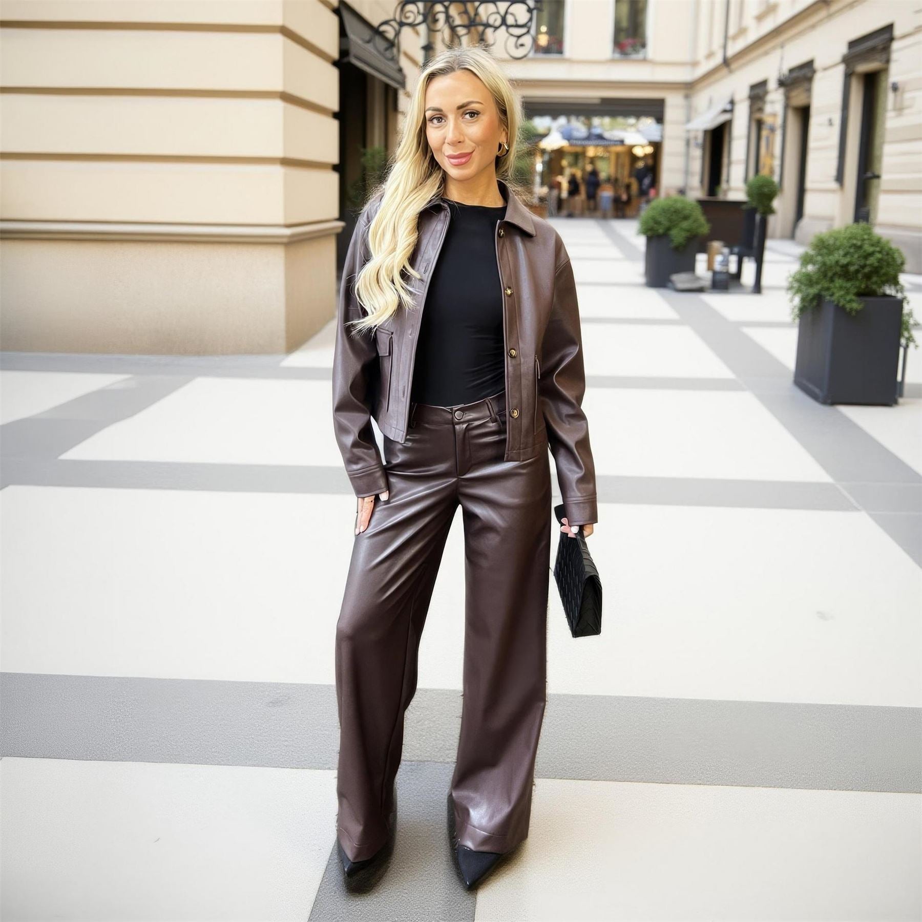 AX Paris Faux Leather Button Front Jacket