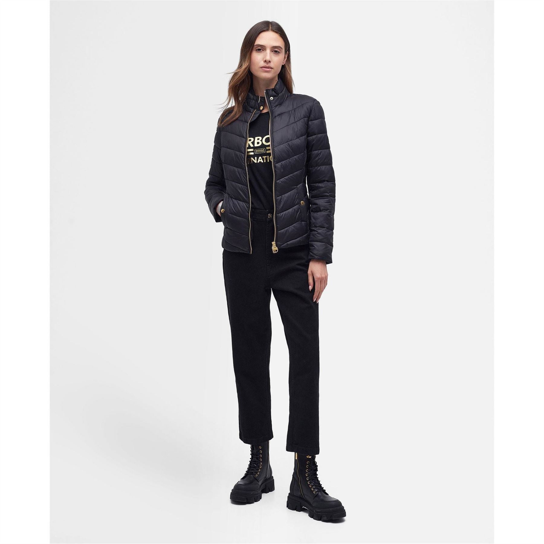 Barbour International Auburn Quilted Long Sleeve Funnel Neck Slim Fit Short Puffer Jacket