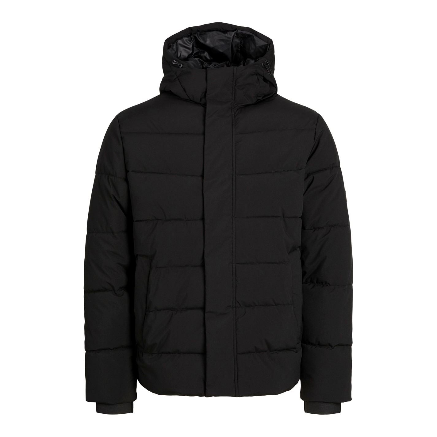 Jack and Jones Solid Patterned Hooded Ribbed Cuff Puffer Jacket
